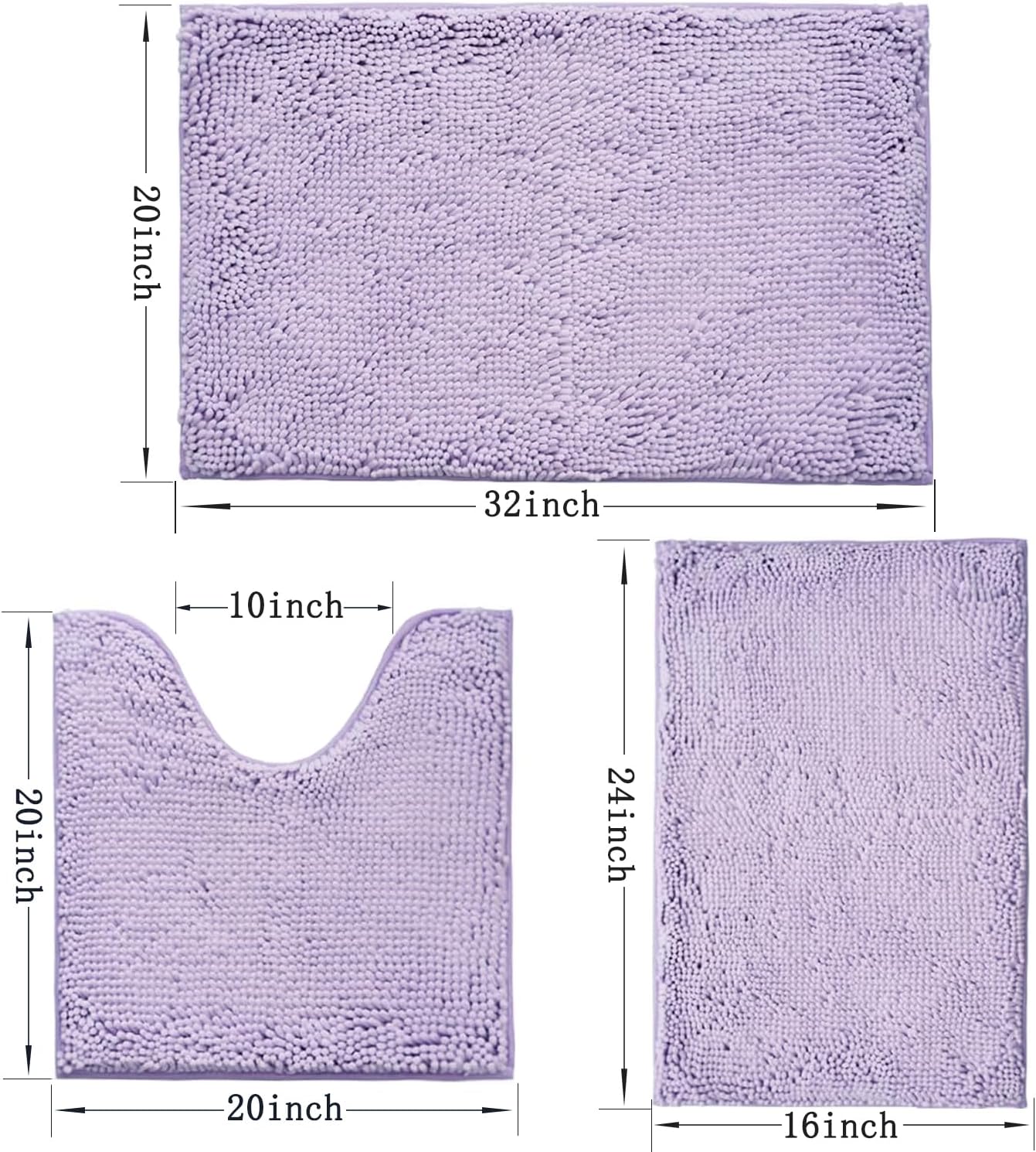 Bathroom Rugs Sets 3 Piece Non Slip,Bath Rugs with PVC Backing Bath Carpet,Bathroom Rug Washable,Absorbent,Plush Carpet Mats,Bath Mats for Bedroom, Kitchen,Tub,Home Decor (Lavender)