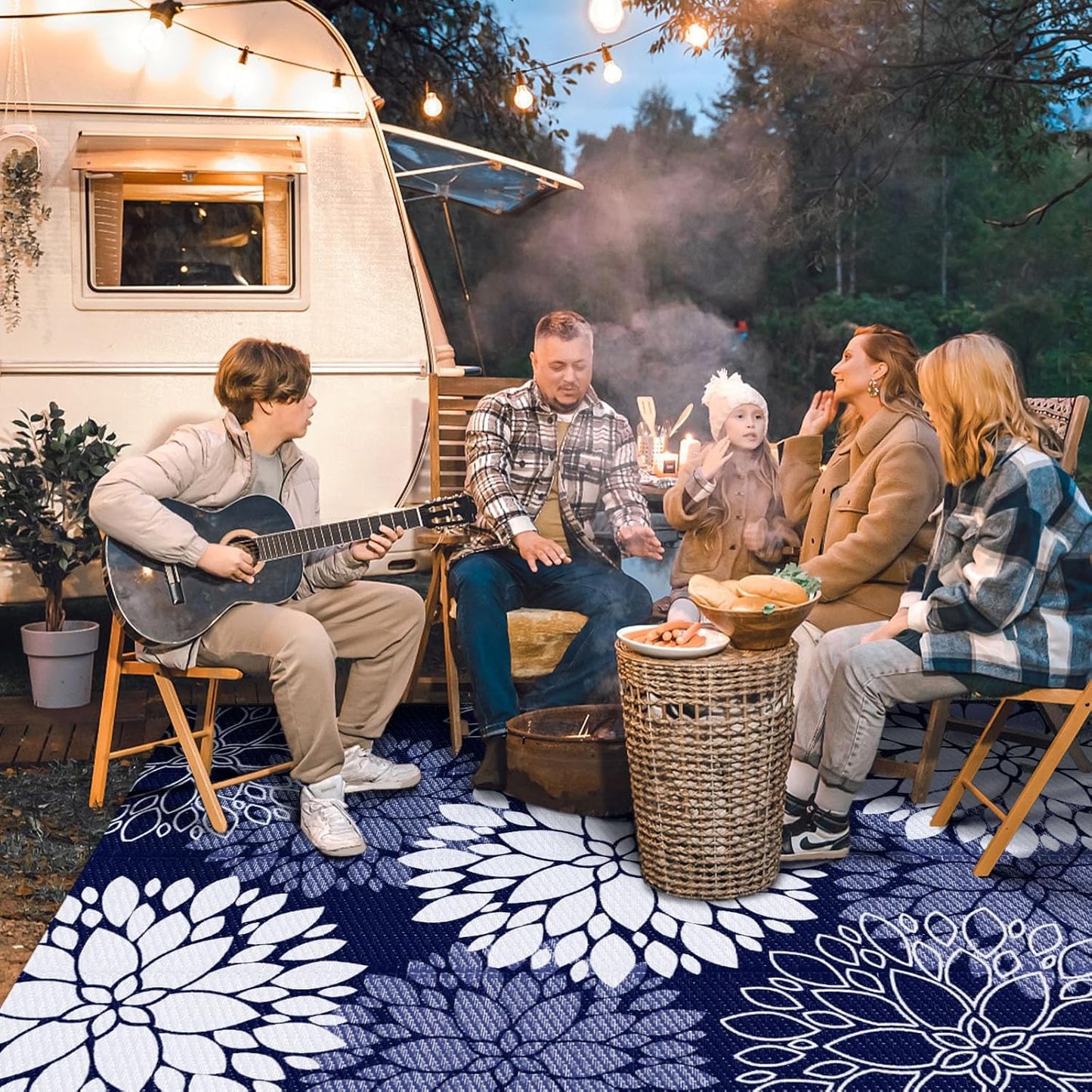 LuxStep Outdoor Rug Waterproof Outdoor Plastic Straw Rug Reversible Patio Rug Mat Outdoor Decor Large Area Mats for RV, Picnic, Backyard, Deck, Balcony, Porch, Beach, Camping, 5' x 8' Blue