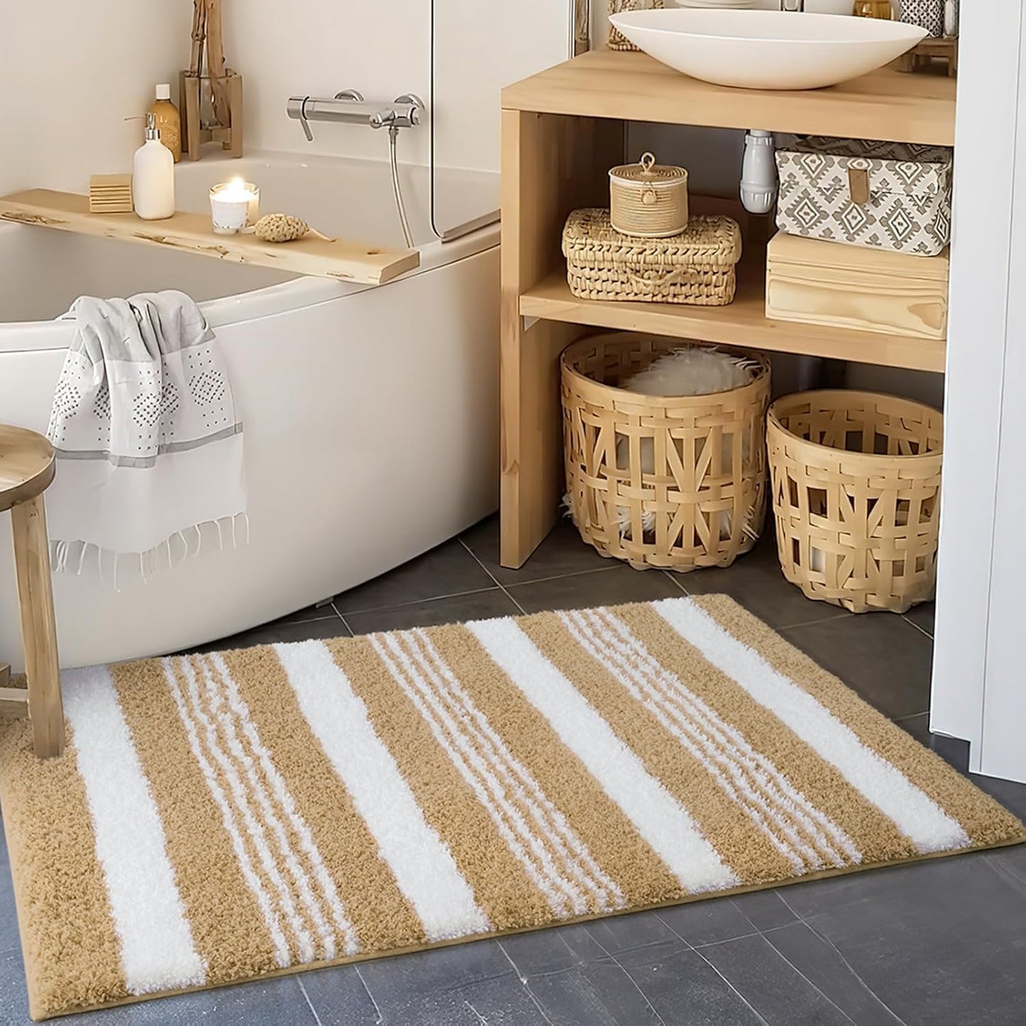 HOMORE Bathroom Runner Rug 24x60 Inch, Washable Non Slip Bathroom Rug Long Absorbent Bath Rugs for Bathrooms Quickly Dry, Black Plush Bath Mats for Sink Shower Floor
