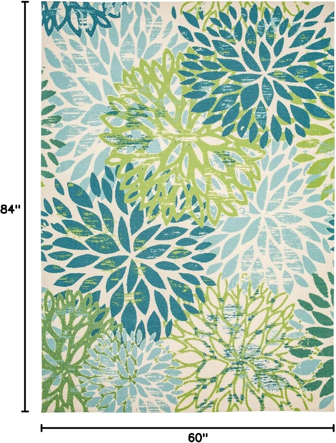 DECOMALL Outdoor Rugs for Patio Deck Porch Balcony Backyard, Green Blue Flower, 5'x7'