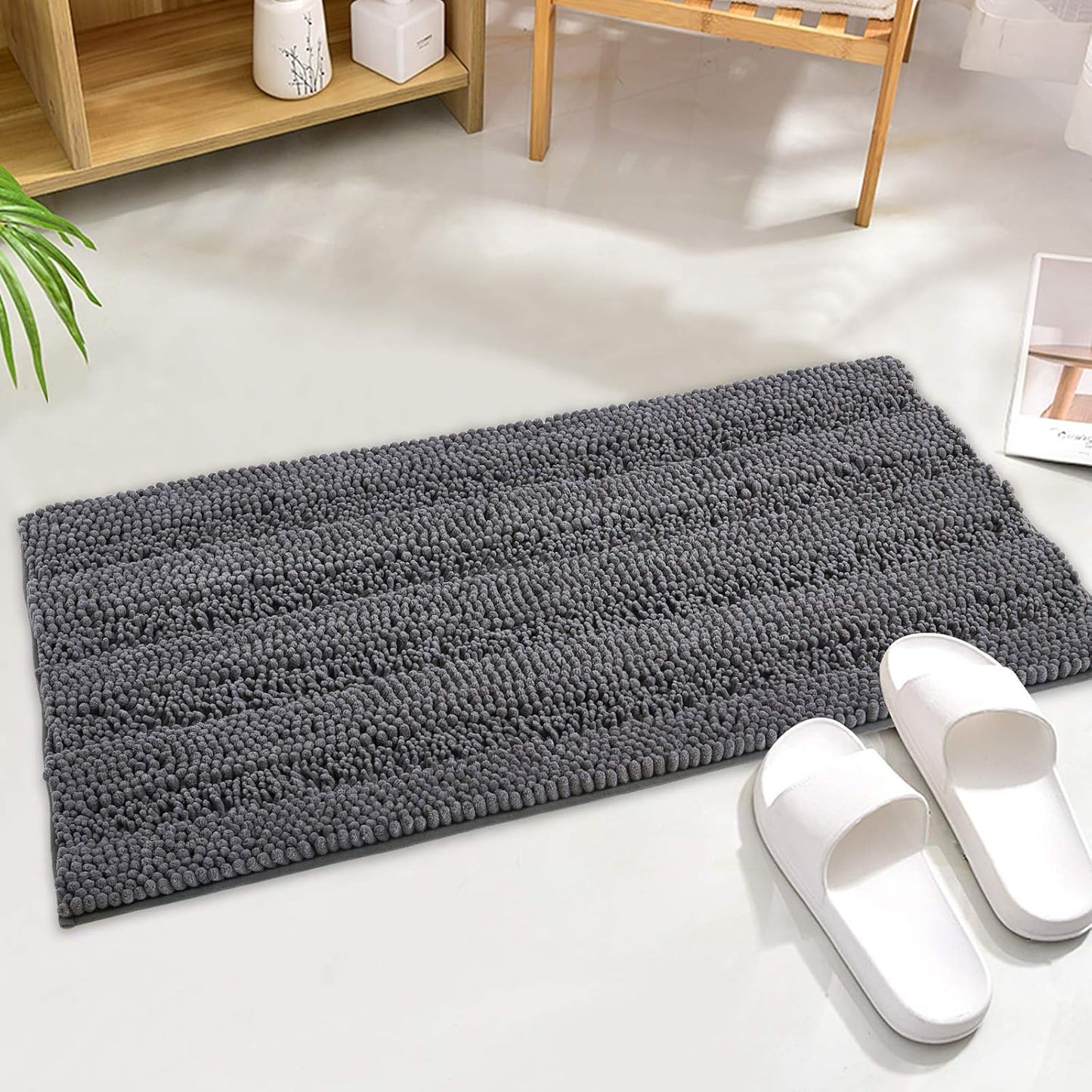 KGORGE Grey Bath Rugs - Soft Large Bathroom Rugs 60" x 24" Farmhouse Floor Cover Water Absorbent Bath Mat Shower Carpet for Toilet Door Way Kitchen Kids Baby, 1 Pc