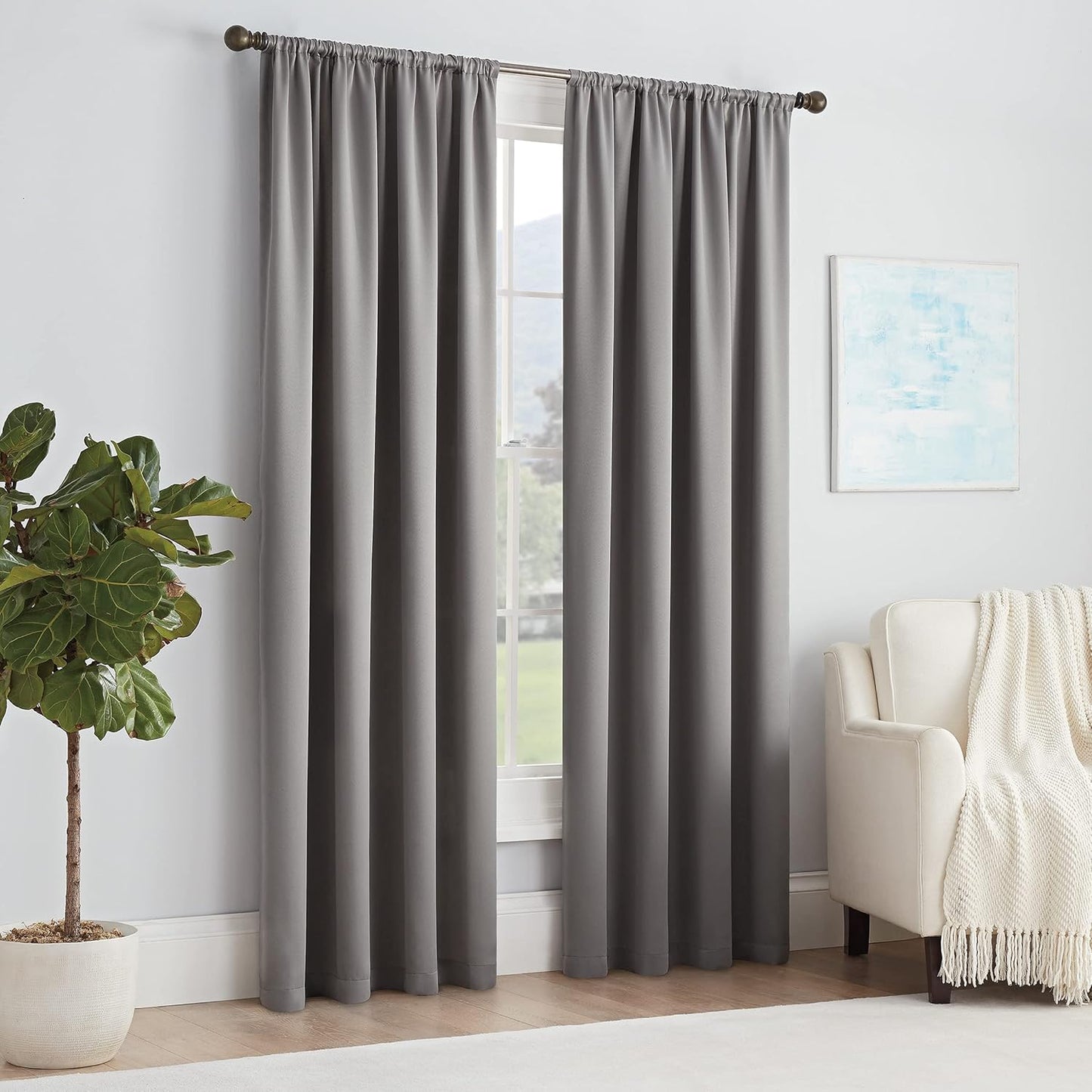 ECLIPSE Solid Thermapanel Modern Room Darkening Rod Pocket Window Curtain for Bedroom (1 Panel), 54 in x 84 in, Taupe