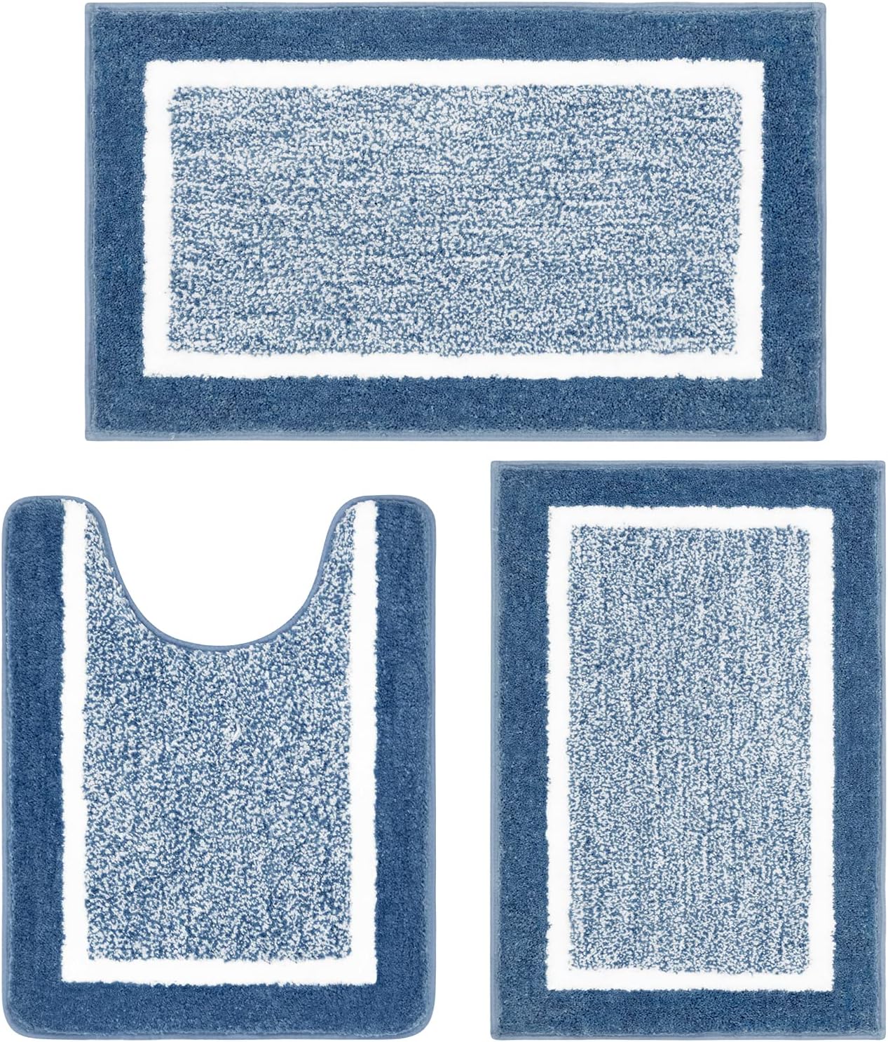 Pauwer Bathroom Rug Mat Set 3 Piece, Microfiber Shaggy Bath Set, Non-Slip Ultra Soft Carpet Mats, Absorbent with U-Shaped Toilet for Bathroom, Tub, Shower, Dark Grey