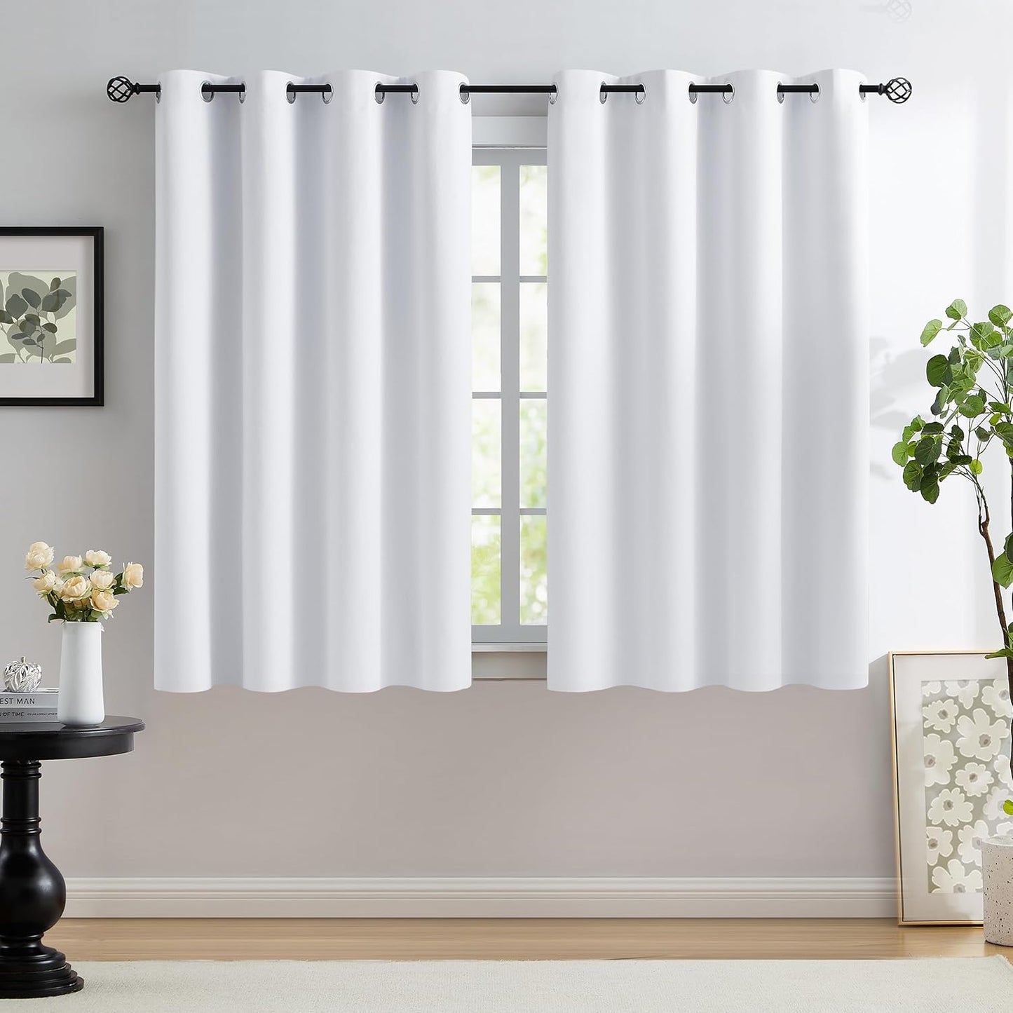 Urban Lotus Grey Linen Textured Full Blackout Curtain Panels 84 Inches Long Solid Color Room Darkening Thermal Inulated Drapes for Living Room/Bedroom Grommet Top Window Treatment, 52" W, 2 Panels