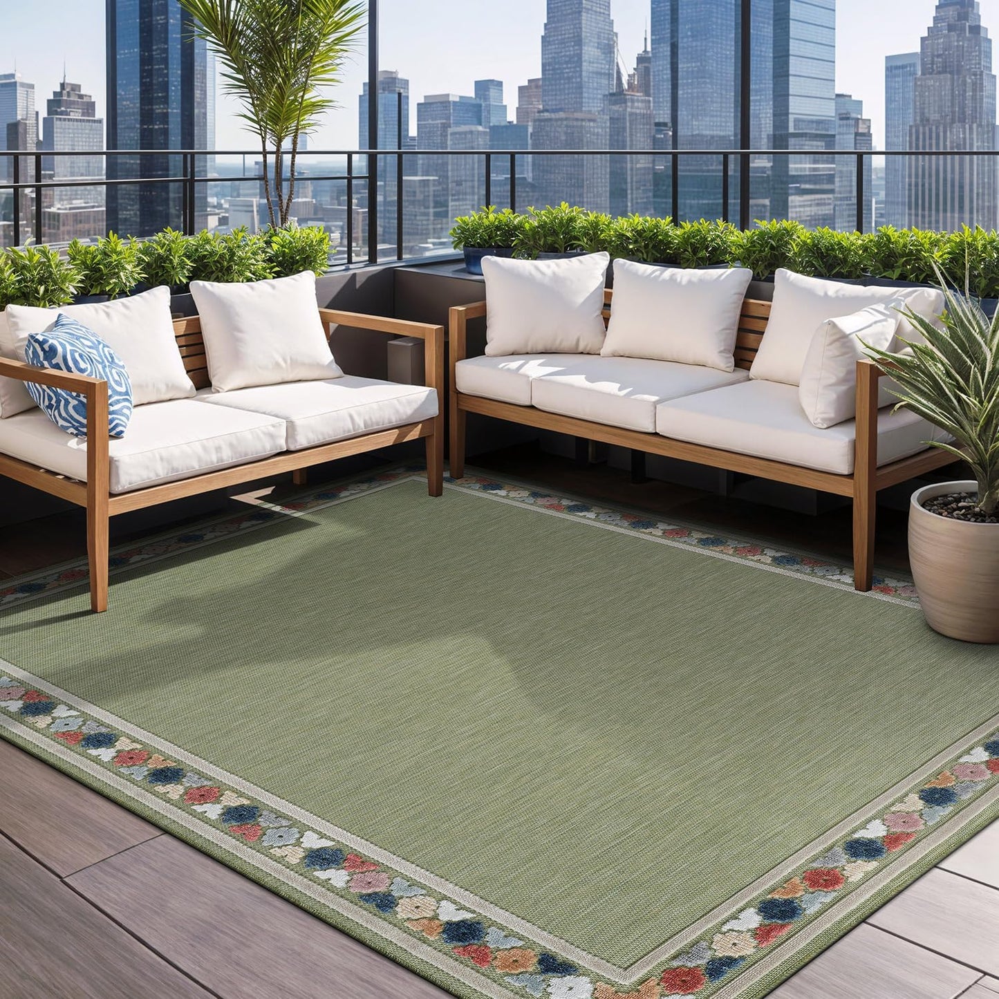 Beverly Rug Outdoor Rug 9x12 Large Modern Floral Tropical Area Rugs for Indoor and Outdoor Patio Easy to Clean Non Shedding Living Room Porch Garden Washable Outside Carpet (9 x 12 Brown)