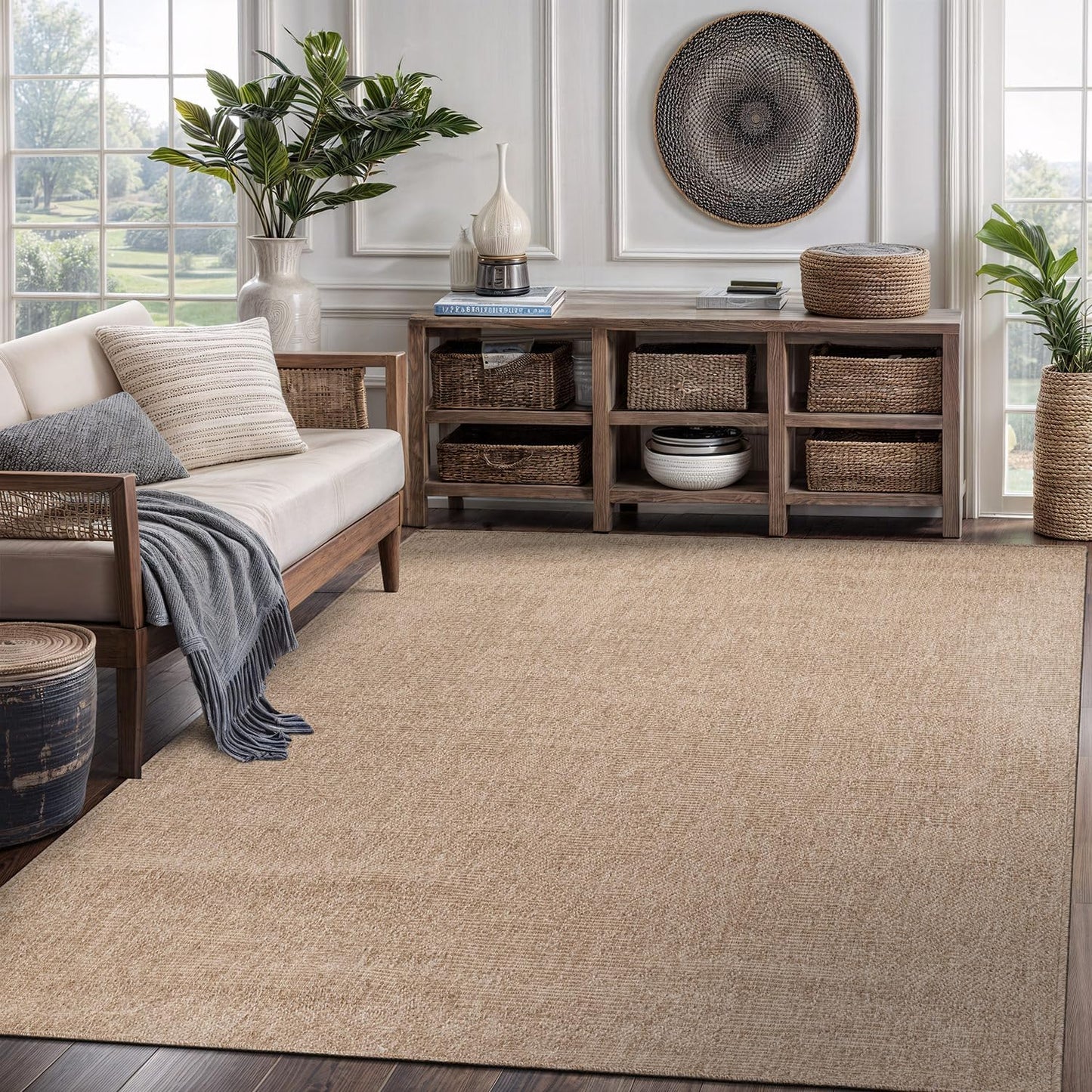 CAMILSON Easy Jute Rug 9x12, Indoor Outdoor Natural Color Fiber Area Rugs for Living Room Patio and Kitchen Rug, Sisal Boho Woven Design, Easy-Cleaning, Washable Outside Carpet Alfombras (9 x 12)