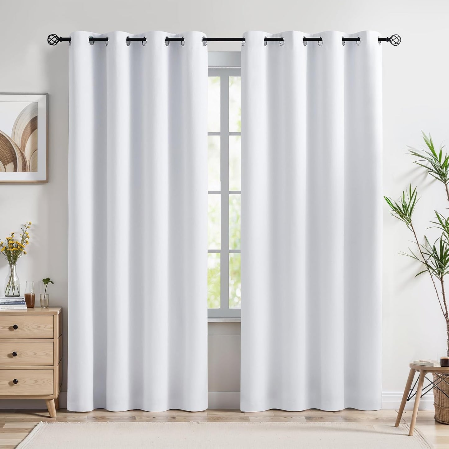 Urban Lotus Grey Linen Textured Full Blackout Curtain Panels 84 Inches Long Solid Color Room Darkening Thermal Inulated Drapes for Living Room/Bedroom Grommet Top Window Treatment, 52" W, 2 Panels