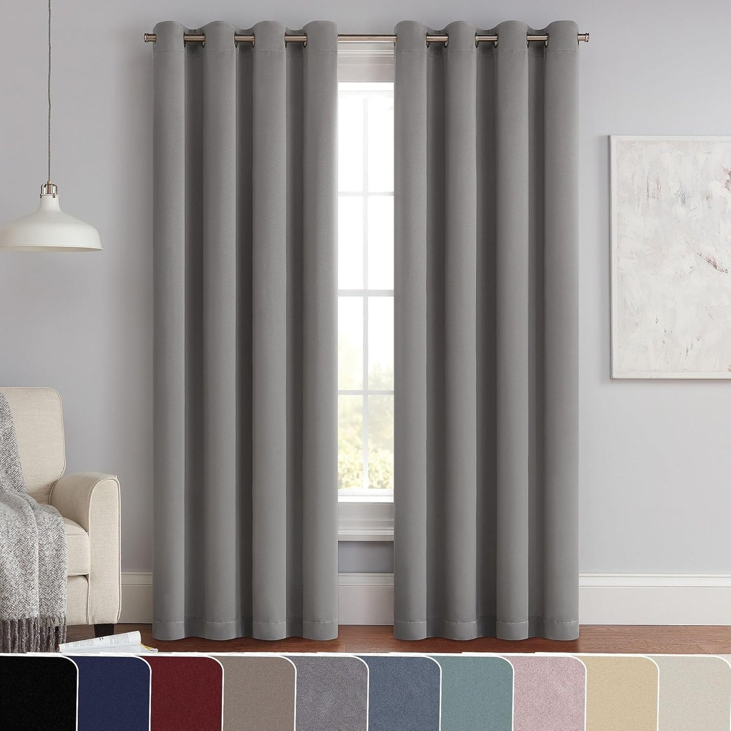 ECLIPSE Solid Thermapanel Modern Room Darkening Rod Pocket Window Curtain for Bedroom (1 Panel), 54 in x 84 in, Taupe