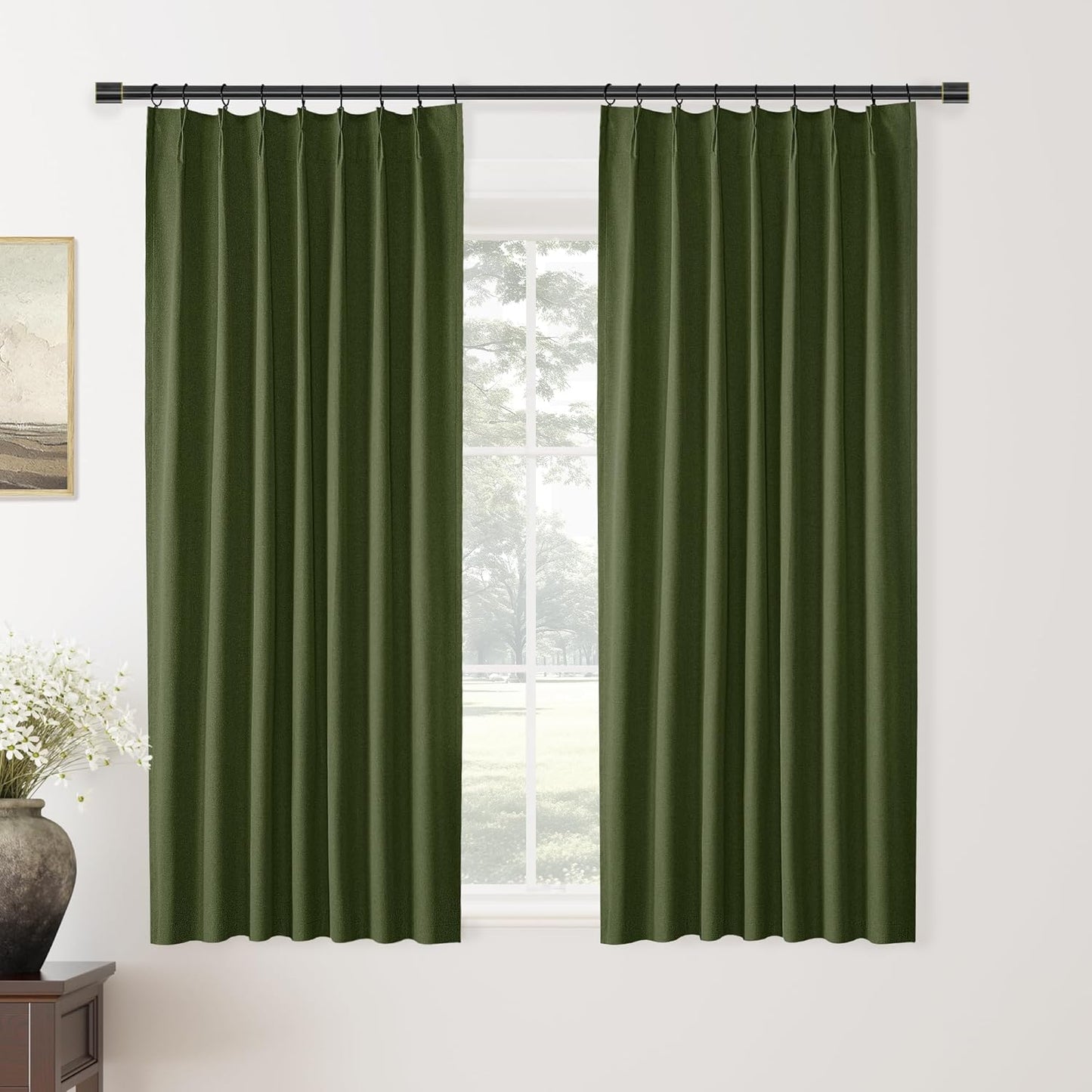 ChrisDowa Terracotta Pinch Pleated Blackout Linen Curtains 102 Inch Long 2 Panels for Living Room Bedroom Farmhouse Room darking Thermal Insulated Back Tab Hooks Rings Window Treatment Drapes,40x102