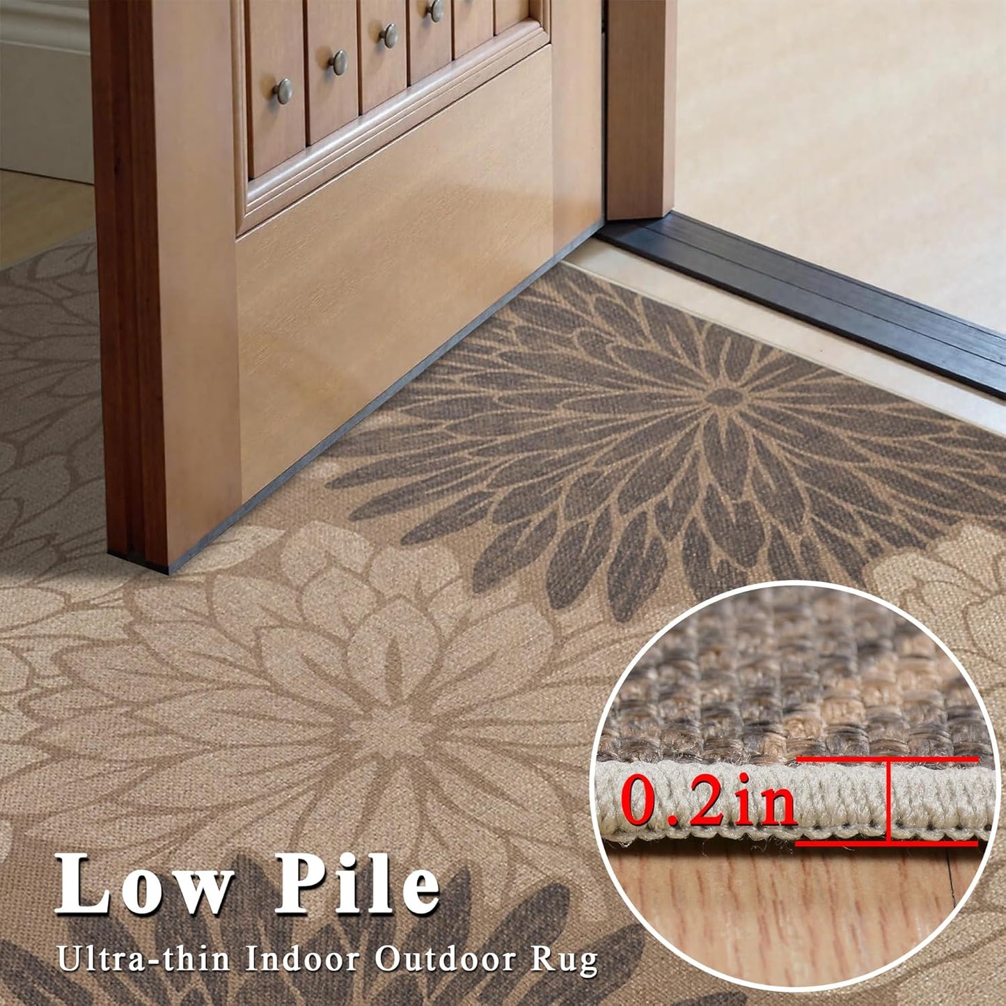 Floral Easy Jute Rug 5x7 Outdoor Patio Rug Washable Area Rugs for Living Room Bedroom Non Slip Neutral Farmhouse Indoor Outdoor Carpet for Backyard Patio Office