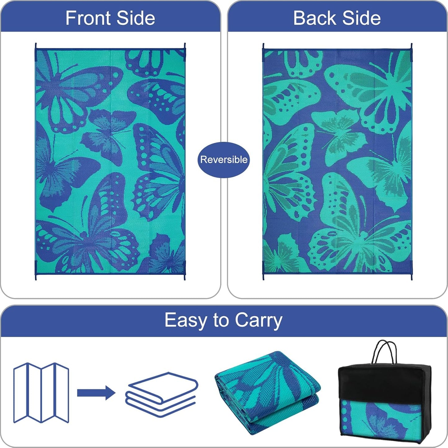 Uphome Outdoor Rug Waterproof 6x9 ft, Patio Plastic Straw Rugs for RV Camping, Reversible Butterfly Mat Outside, Indoor Outdoor Floor Carpet for Back Yard Deck Balcony Porch Beach Picnic