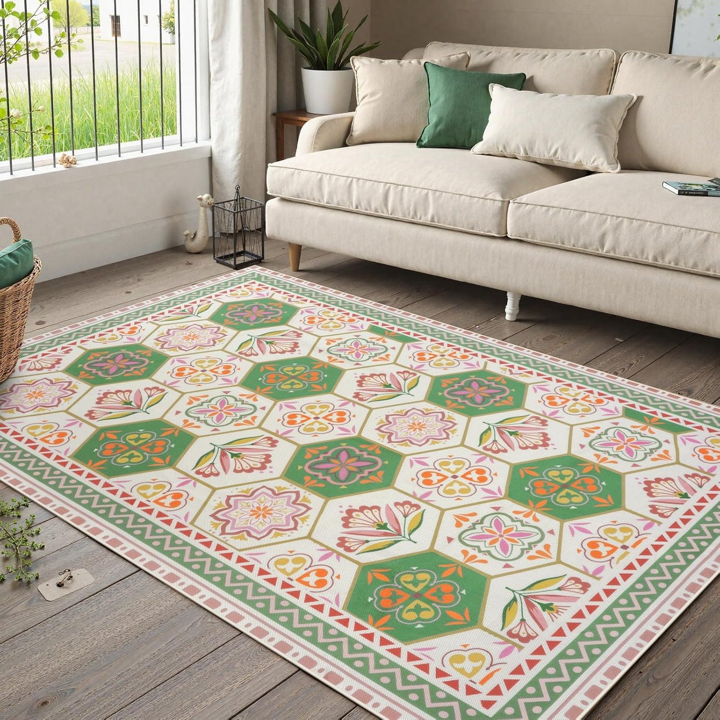 Anidaroel 6x9 Floral Indoor Outdoor Rugs for Patio Clearance, Non Slip Outdoor Patio Rug, Washable Flower Outside Area Rug Carpet for Balcony, Backyard, Pool Deck, Living Room