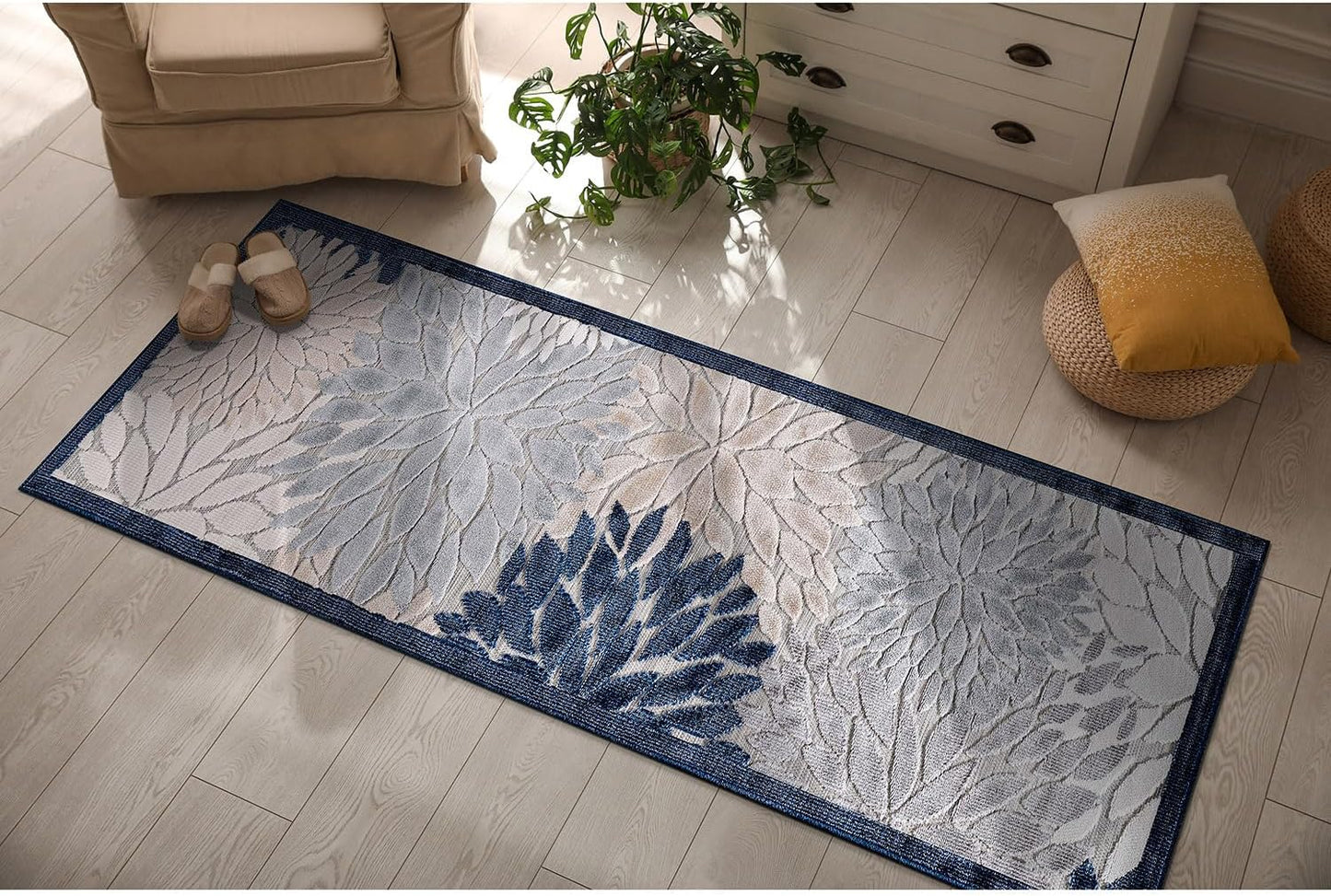 CAMILSON Indoor Outdoor Rug 8x10 Bohemian Medallion Floral Area Rugs for Indoor and Outdoor Patios Easy-Cleaning Non-Shedding Living Room Garden and Kitchen Washable Outside Carpet (8 x 10 / Beige)