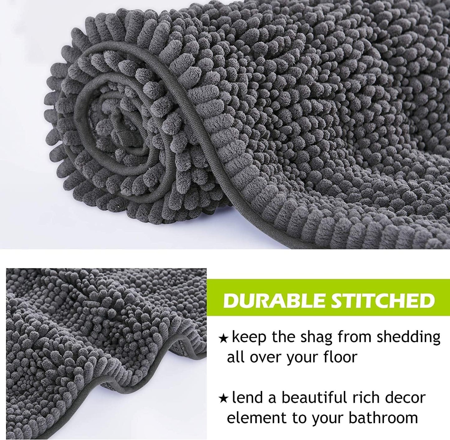 KGORGE Grey Bath Rugs - Soft Large Bathroom Rugs 60" x 24" Farmhouse Floor Cover Water Absorbent Bath Mat Shower Carpet for Toilet Door Way Kitchen Kids Baby, 1 Pc