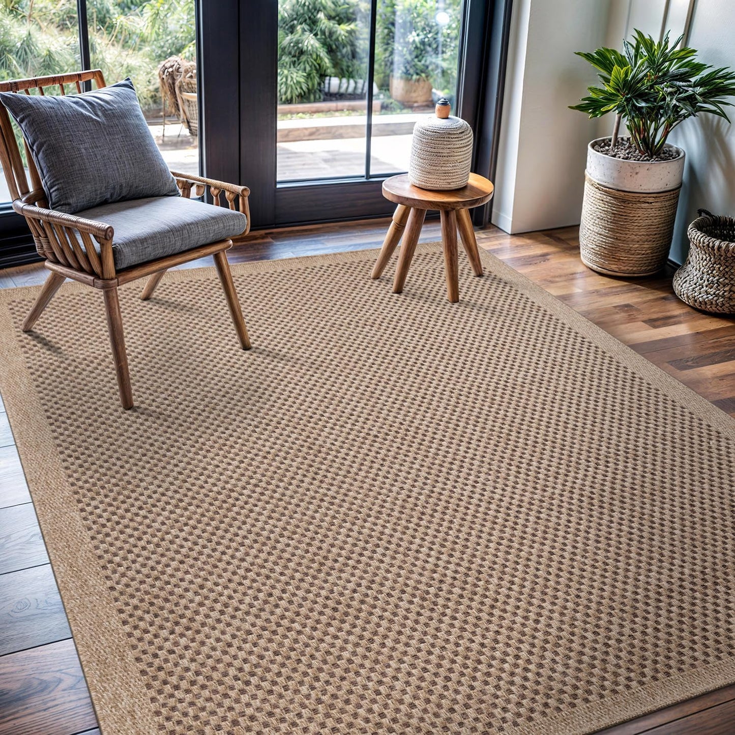 CAMILSON Easy Jute Rug 9x12, Indoor Outdoor Natural Color Fiber Area Rugs for Living Room Patio and Kitchen Rug, Sisal Boho Woven Design, Easy-Cleaning, Washable Outside Carpet Alfombras (9 x 12)
