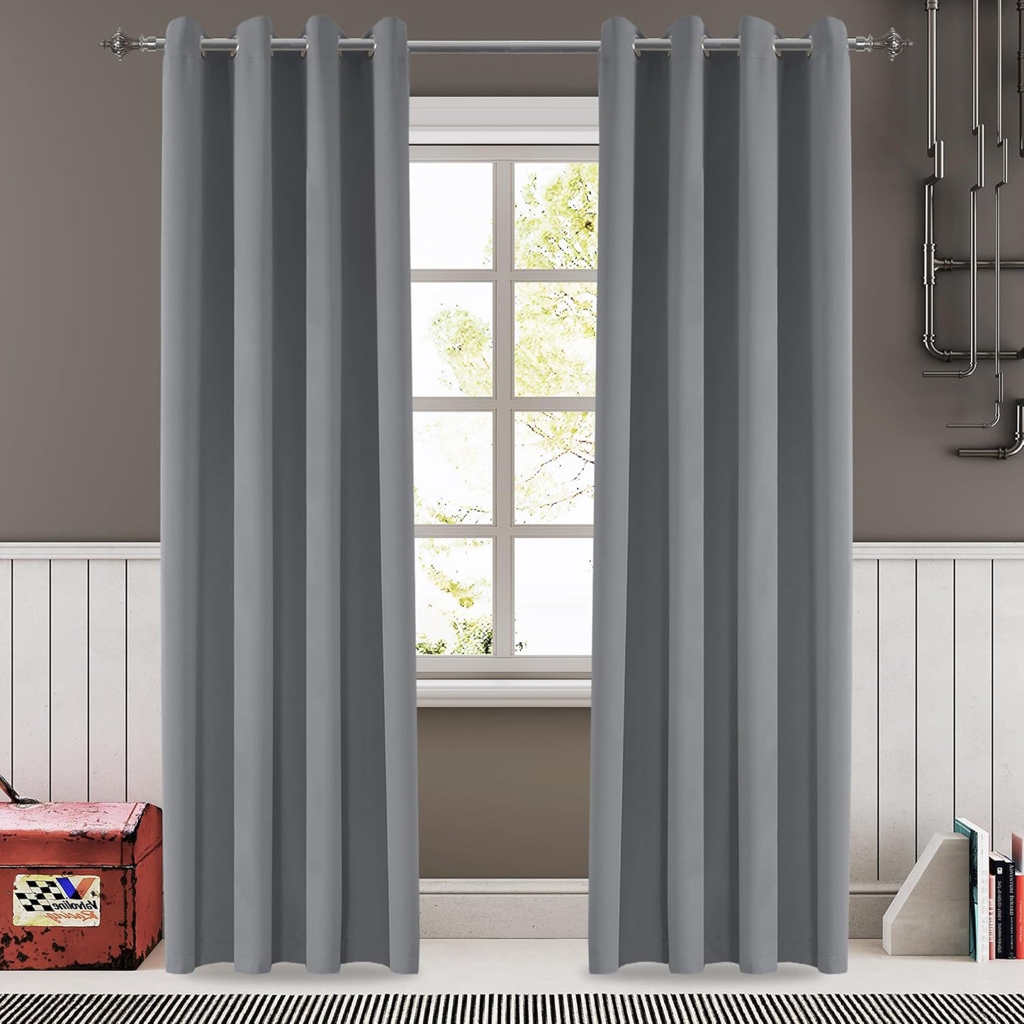 108 Inches Beige Blackout Curtains Room Darkening Thermal Insulated Drapes Grommet Top Light Blocking Curtain for Living Room Bedroom (2 Panels, W52 x L108 Inch, Beige Cream)