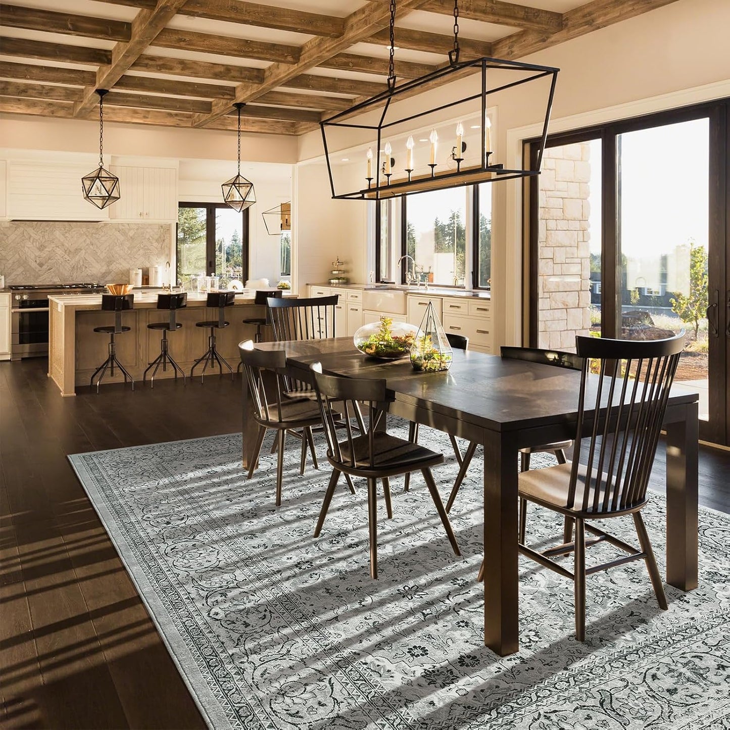 Washable Rug 4x6, Gray Area Rugs Non Slip, Indoor Low Pile Carpet with Rubber Backing for Living Room Kitchen Bathroom Entryway Office Bedroom