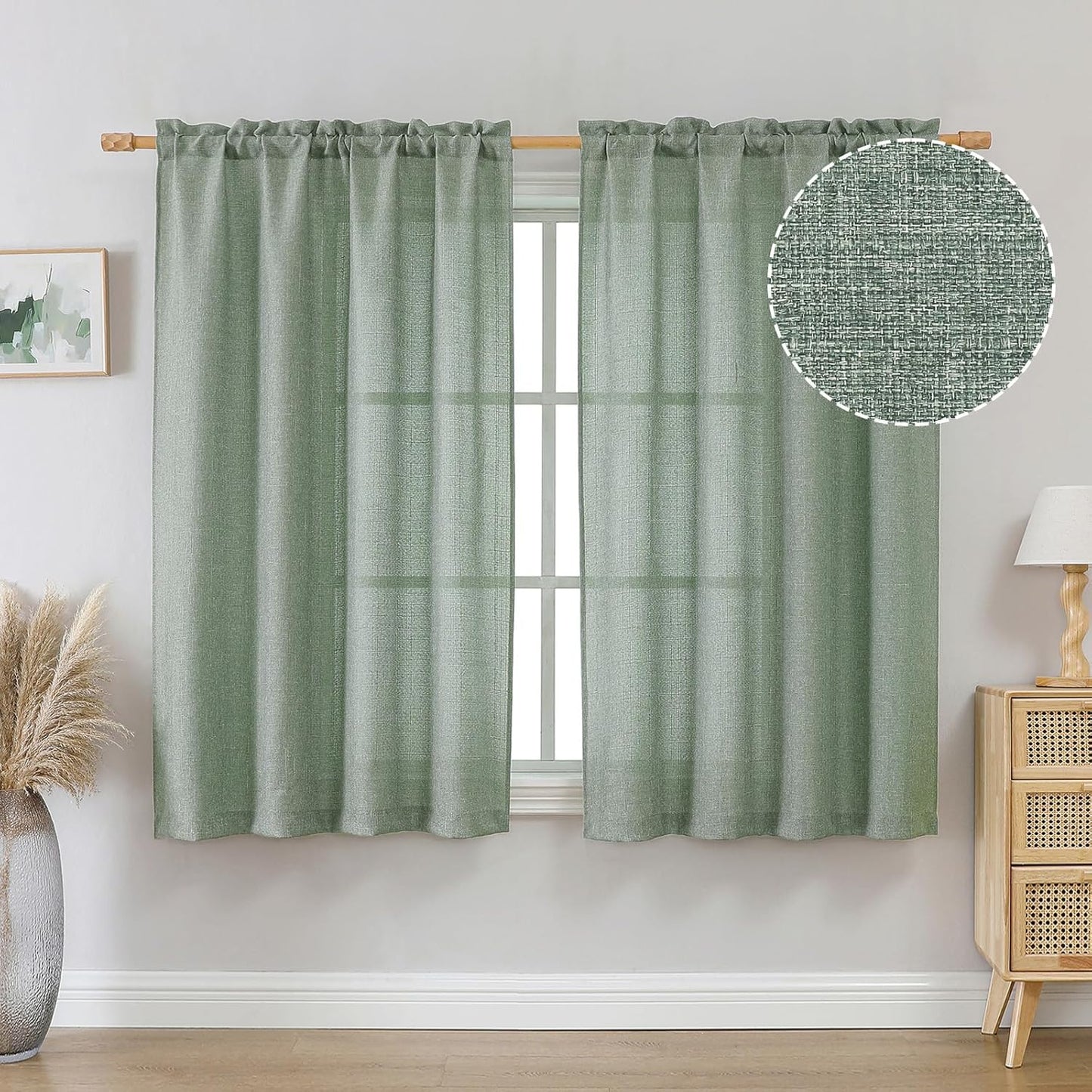 OVZME Light Grey Curtains 63 Inch Length 2 Panels, Faux Linen Textured Semi Light Filtering Drapes, Soft Airy Farmhouse Slub Window Curtains for Living Room Bedroom, Each 40x63 Inches