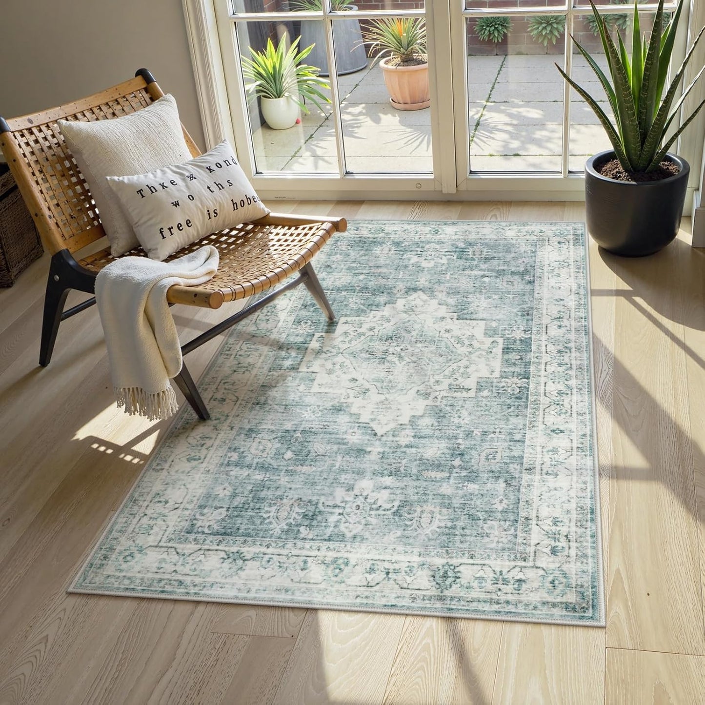 LIVEBOX Washable 2x6 Runner Rug for Bathroom, Non Slip Kitchen Mats for Floor Entryway, Boho Indoor Front Door Mat Low-Pile Runners for Hallways, Farmhouse Rugs for Laundry, Sage Green
