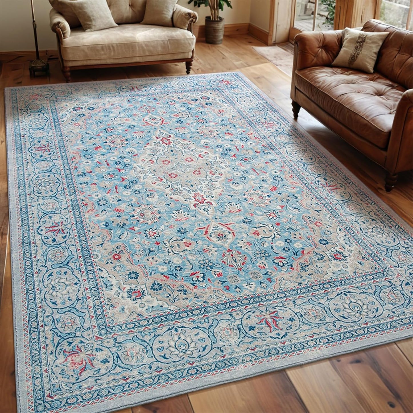 Washable Rug 4x6, Gray Area Rugs Non Slip, Indoor Low Pile Carpet with Rubber Backing for Living Room Kitchen Bathroom Entryway Office Bedroom