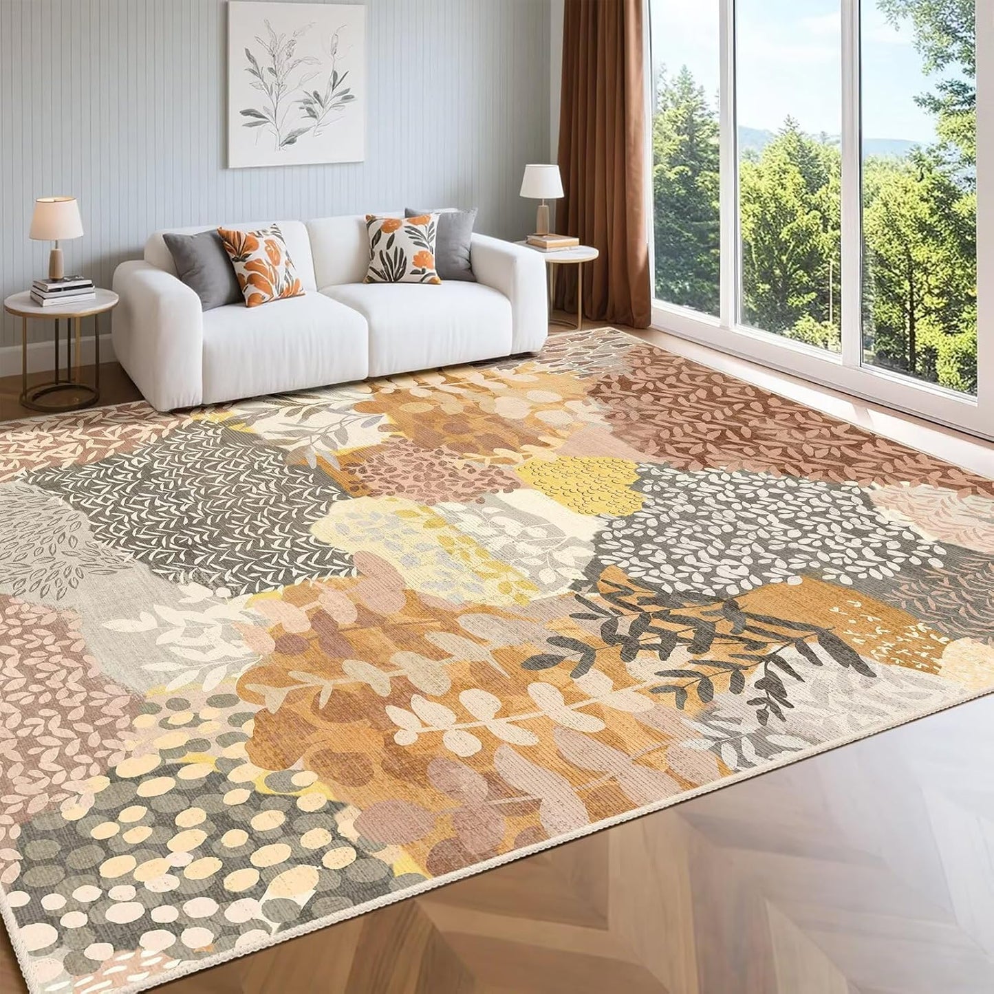 DEXDE Runner Rug 2x6 Washable Hallway Boho Soft Area Rugs Abstract Long Non Slip Botanical Leaves Floral Print Carpet for Entryway, Kitchen, Laundry, Bathroom, Bedroom,Blue