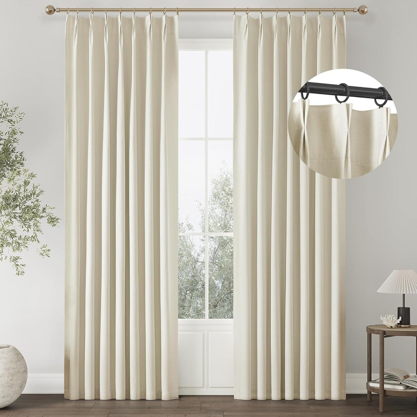 ChrisDowa Terracotta Pinch Pleated Blackout Linen Curtains 102 Inch Long 2 Panels for Living Room Bedroom Farmhouse Room darking Thermal Insulated Back Tab Hooks Rings Window Treatment Drapes,40x102