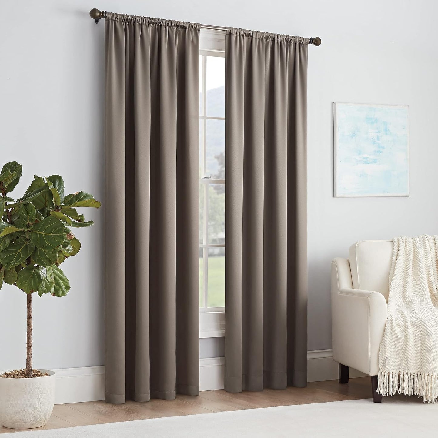 ECLIPSE Solid Thermapanel Modern Room Darkening Rod Pocket Window Curtain for Bedroom (1 Panel), 54 in x 84 in, Taupe