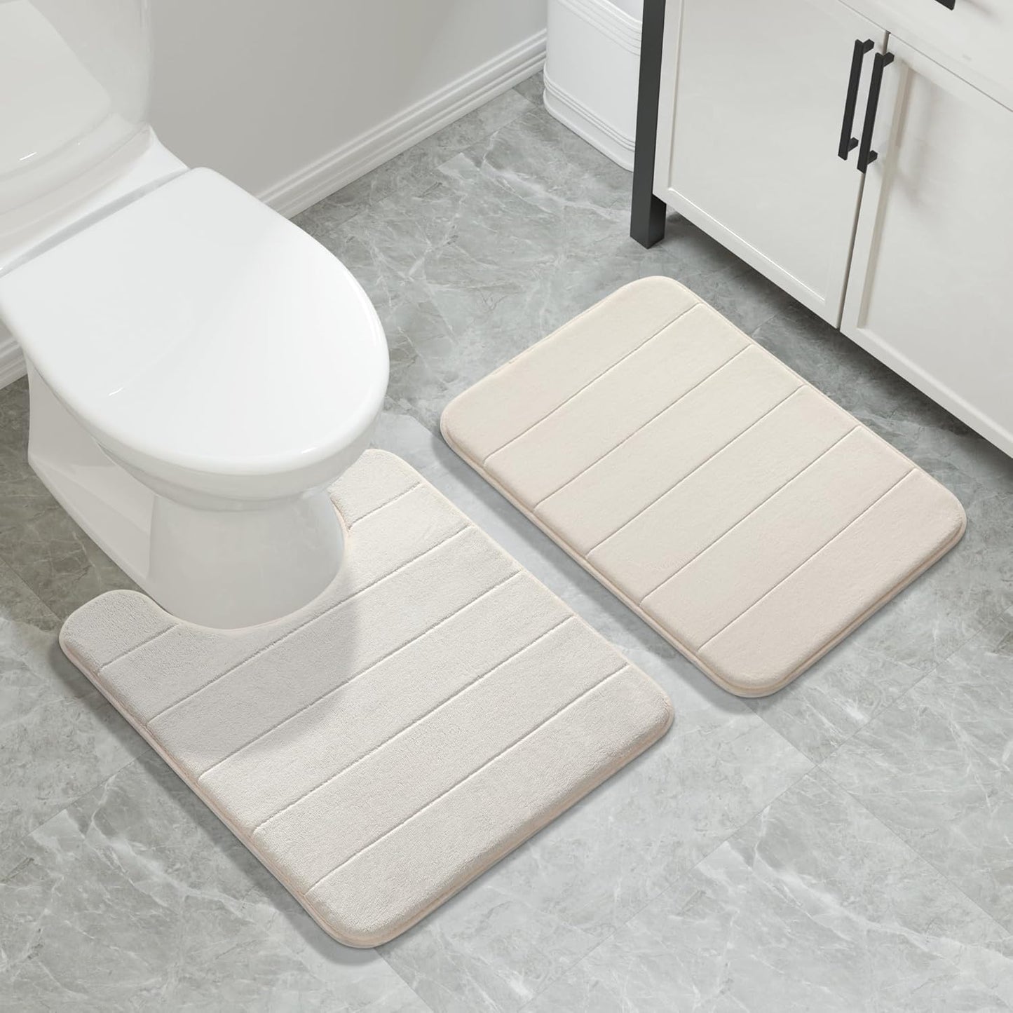 Yimobra Large Bath Mat Set 2 Piece- Super Soft Absorbent Quick Dry Memory Foam Bathroom Rugs, Machine Washable Non Slip Floor Carpet for Tub Shower & Double Vanity (17x24 & 44x24, Gray)