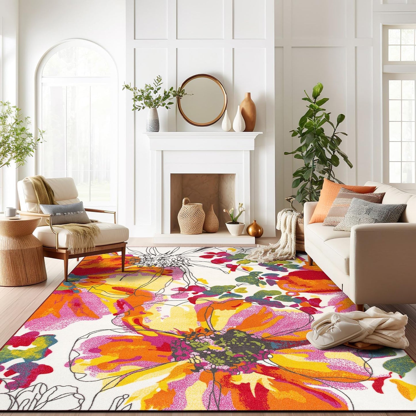 Rugshop Modern Bright Flowers Non-Slip (Non-Skid) Area Rug 8 x 10 (7' 10" x 10') Multi