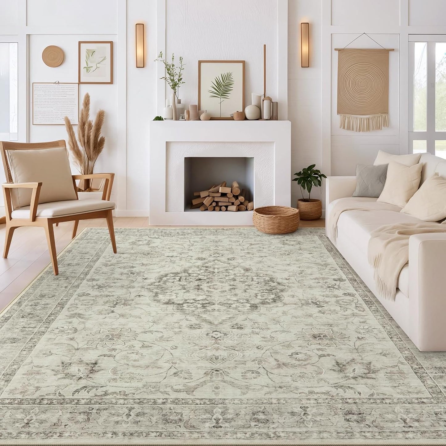 LIVEBOX Washable 2x6 Runner Rug for Bathroom, Non Slip Kitchen Mats for Floor Entryway, Boho Indoor Front Door Mat Low-Pile Runners for Hallways, Farmhouse Rugs for Laundry, Sage Green