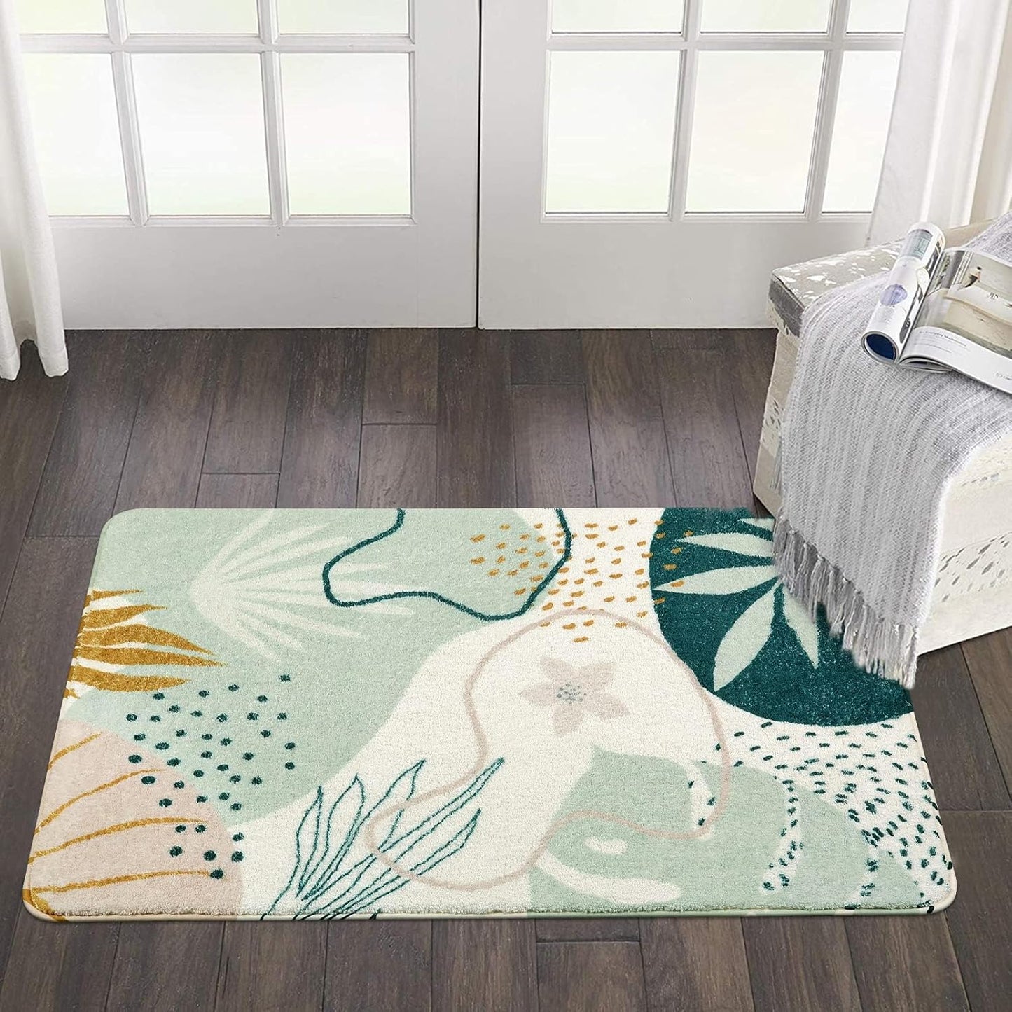 Uphome Sage Green Bathroom Rug Set, Cute Abstract Plant Bath Mat Set, Non Slip Machine Washable Bath Rugs, Soft Velvet Small Bathroom Mat, Mid Centry Aesthetic Botanical Floor Mats for Tub Sink Shower
