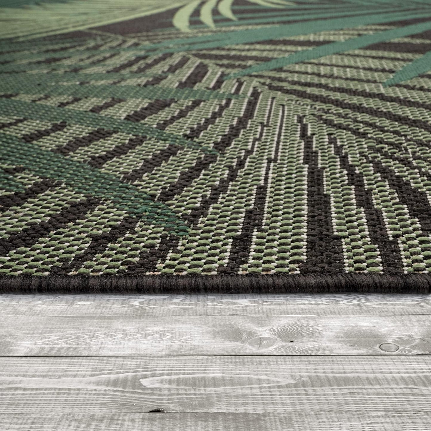 Indoor & Outdoor Rug Flat-Weave Jungle Floral Palm Trees Design Black Green, Size: 3'11" x 5'7"