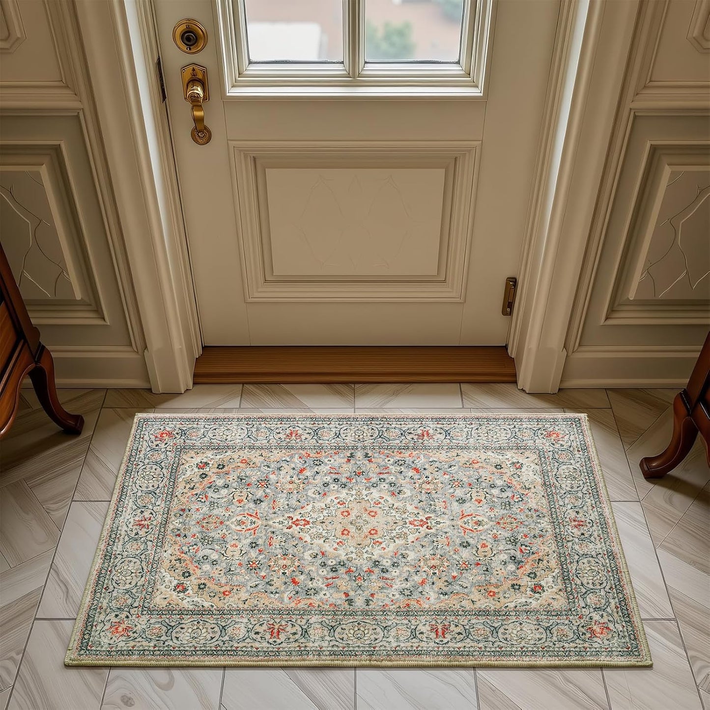 Washable Rug 4x6, Gray Area Rugs Non Slip, Indoor Low Pile Carpet with Rubber Backing for Living Room Kitchen Bathroom Entryway Office Bedroom