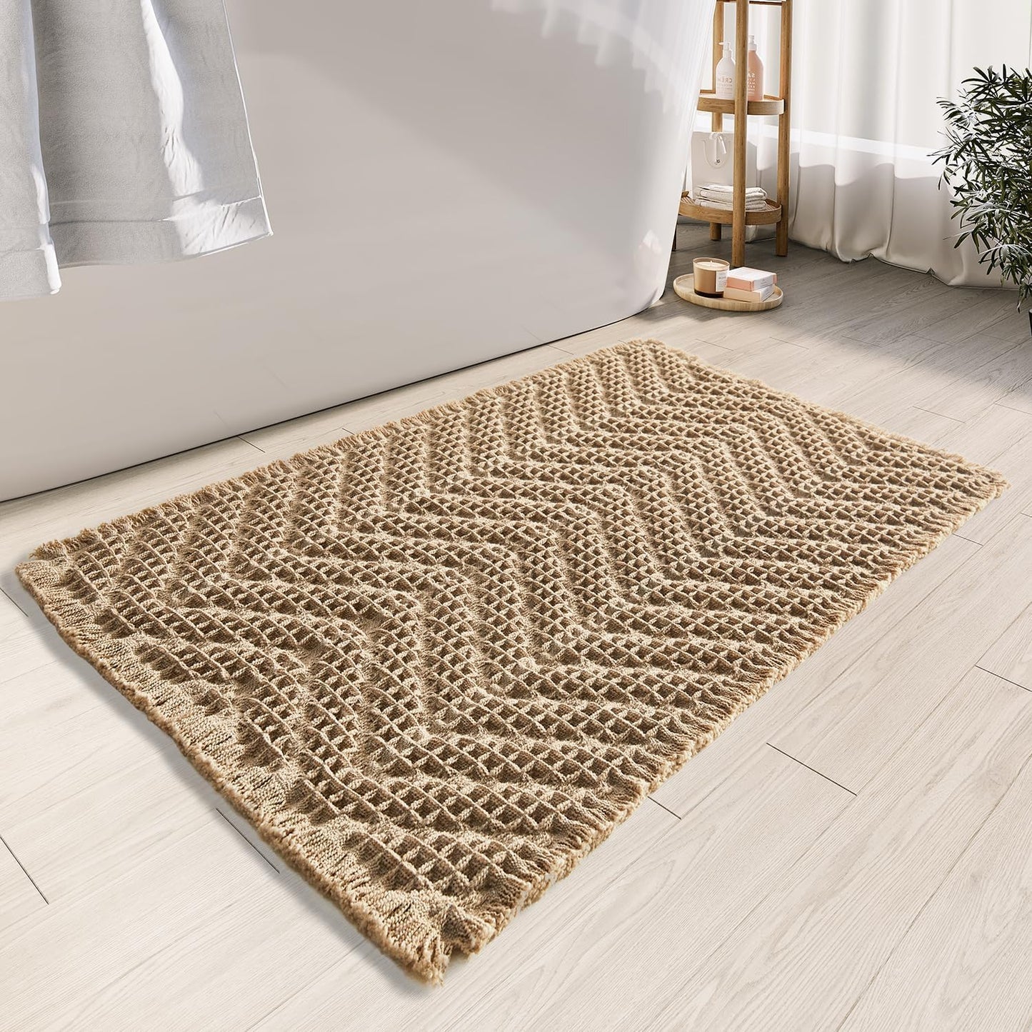 Bathroom Runner Rug Super Absorbent Non Slip Long Bath Mat Machine Washable Boho Bathroom Rugs Quick Dry Rug Runners for Hallway Bedroom Laundry Room,Brown, 2'x 6'(24" x 72")