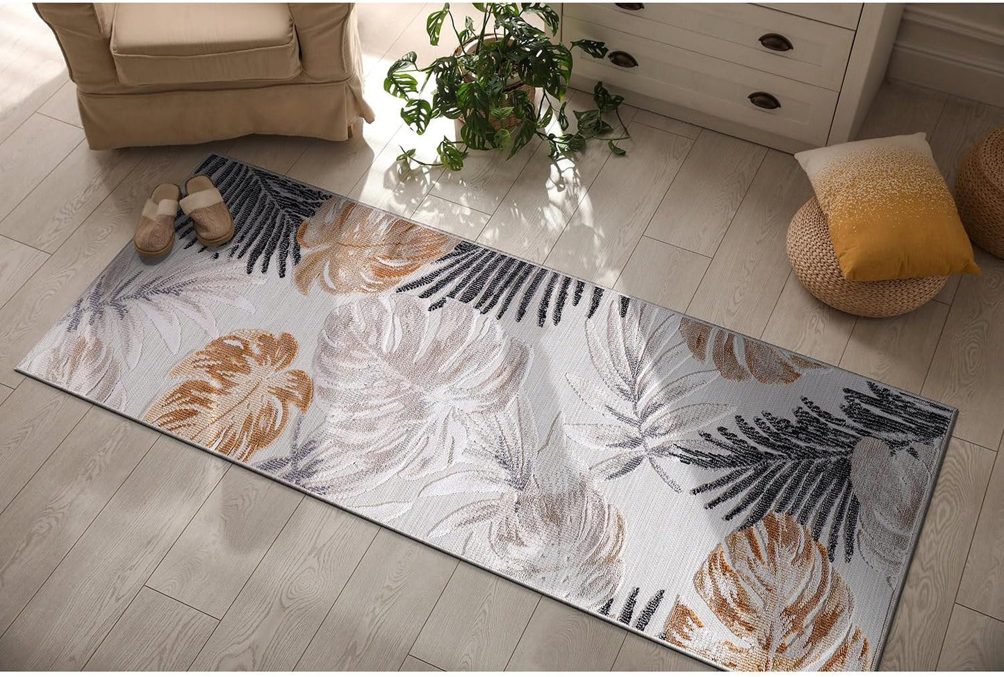 CAMILSON Indoor Outdoor Rug 8x10 Bohemian Medallion Floral Area Rugs for Indoor and Outdoor Patios Easy-Cleaning Non-Shedding Living Room Garden and Kitchen Washable Outside Carpet (8 x 10 / Beige)