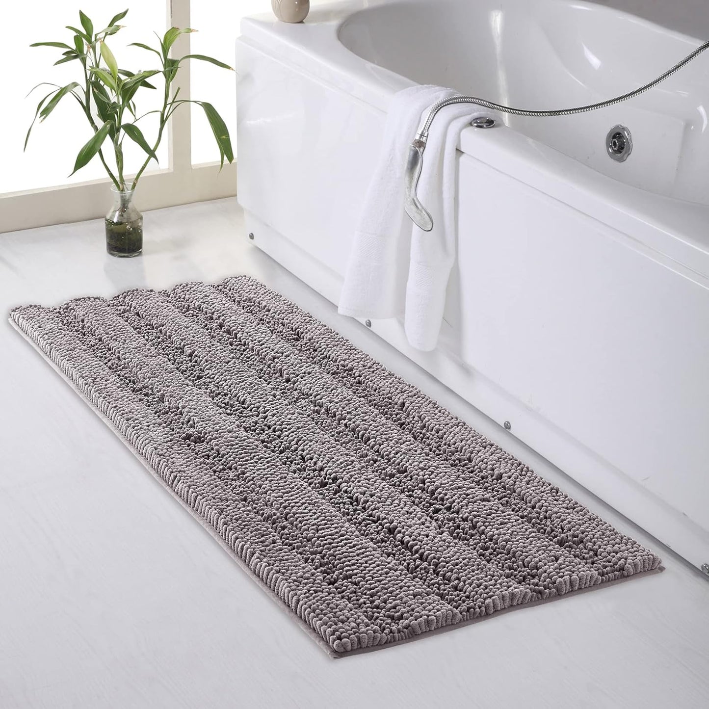 KGORGE Grey Bath Rugs - Soft Large Bathroom Rugs 60" x 24" Farmhouse Floor Cover Water Absorbent Bath Mat Shower Carpet for Toilet Door Way Kitchen Kids Baby, 1 Pc