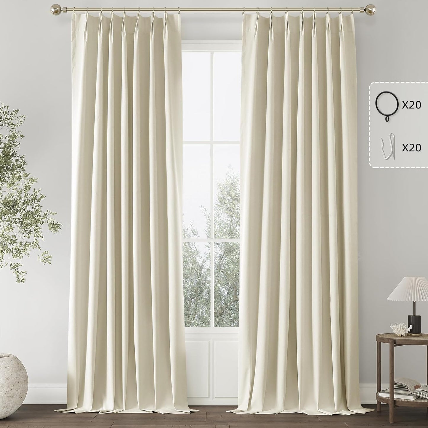 ChrisDowa Terracotta Pinch Pleated Blackout Linen Curtains 102 Inch Long 2 Panels for Living Room Bedroom Farmhouse Room darking Thermal Insulated Back Tab Hooks Rings Window Treatment Drapes,40x102