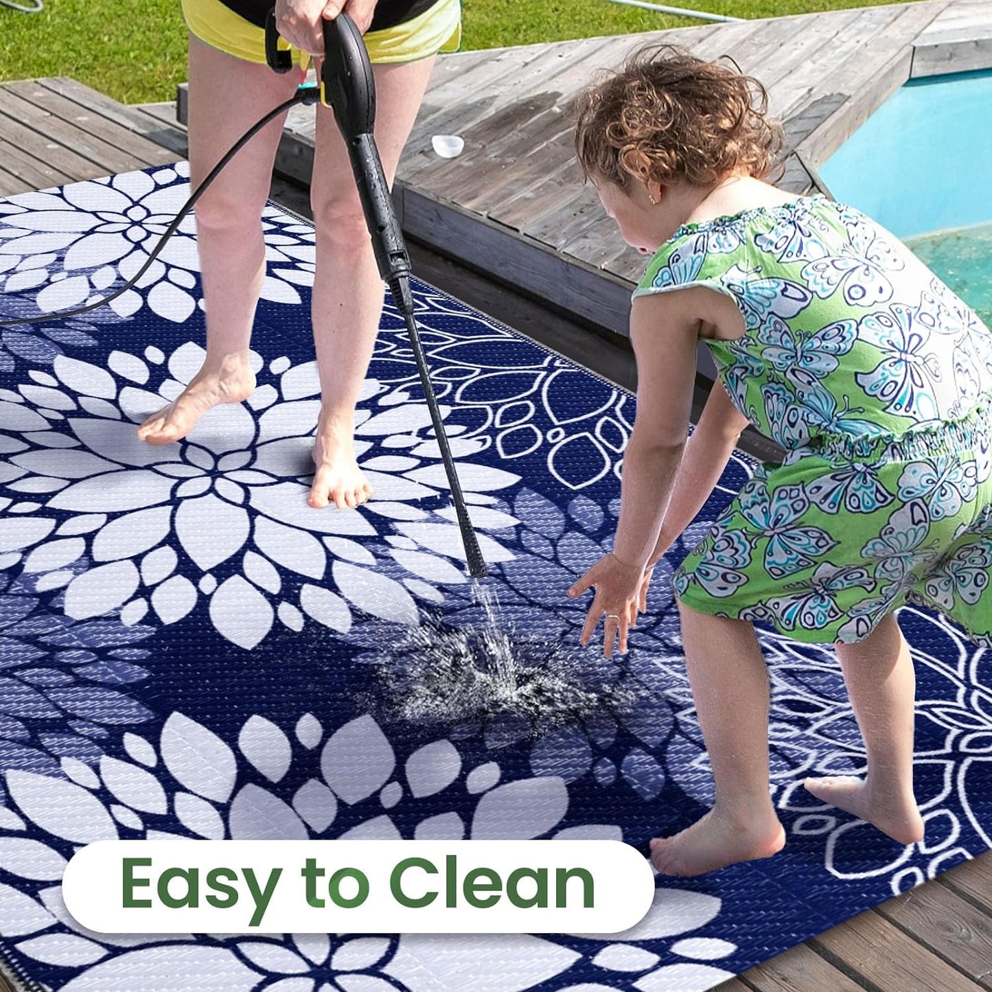 LuxStep Outdoor Rug Waterproof Outdoor Plastic Straw Rug Reversible Patio Rug Mat Outdoor Decor Large Area Mats for RV, Picnic, Backyard, Deck, Balcony, Porch, Beach, Camping, 5' x 8' Blue