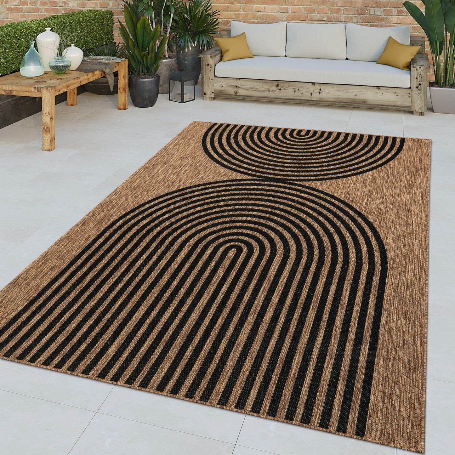 Paco Home Indoor and Outdoor Rug Boho Abstract Line Pattern in Beige, Size: 2'8" x 4'11"