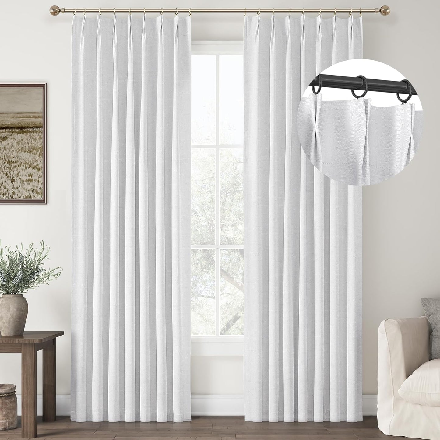 ChrisDowa Terracotta Pinch Pleated Blackout Linen Curtains 102 Inch Long 2 Panels for Living Room Bedroom Farmhouse Room darking Thermal Insulated Back Tab Hooks Rings Window Treatment Drapes,40x102