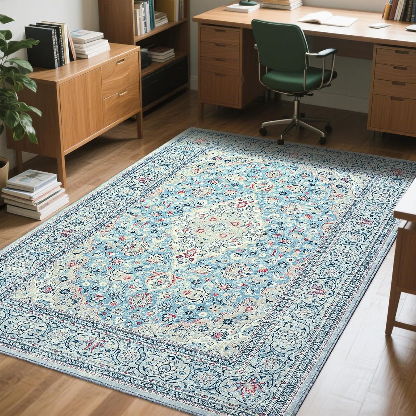 Washable Rug 4x6, Gray Area Rugs Non Slip, Indoor Low Pile Carpet with Rubber Backing for Living Room Kitchen Bathroom Entryway Office Bedroom