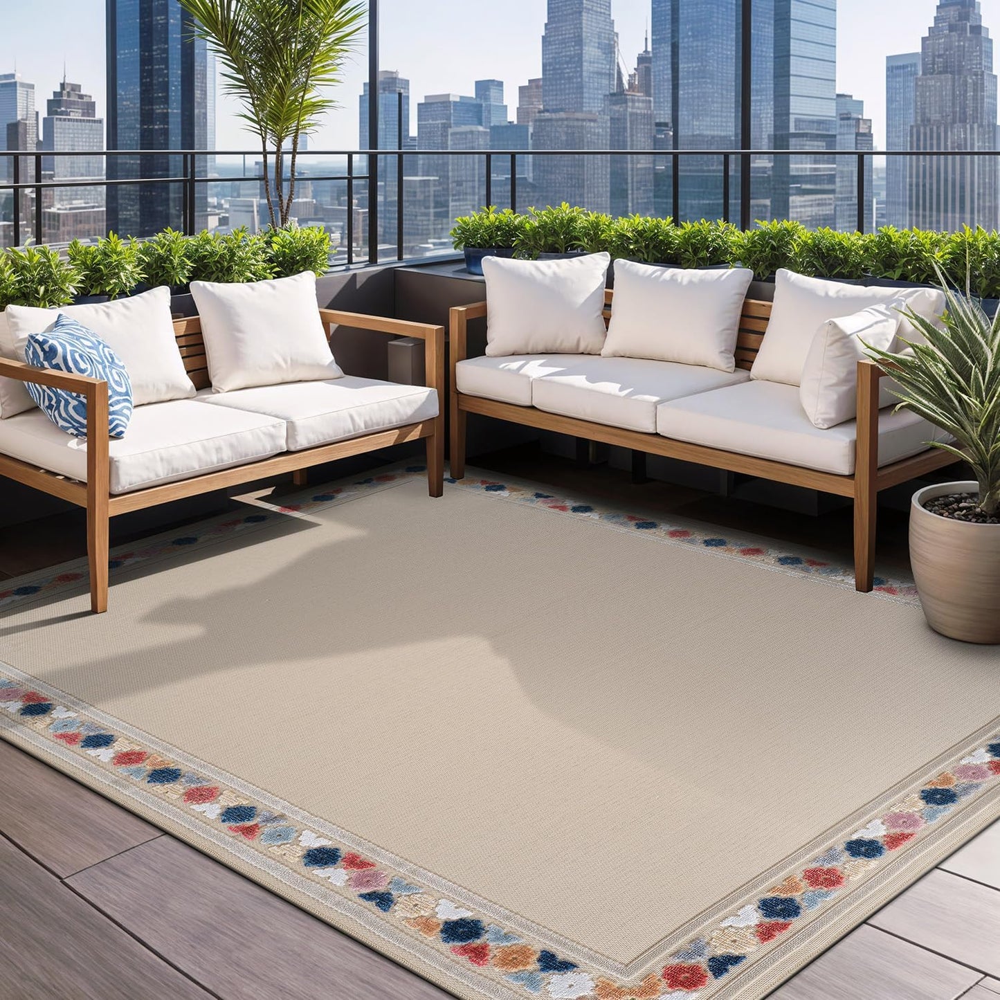 Beverly Rug Outdoor Rug 9x12 Large Modern Floral Tropical Area Rugs for Indoor and Outdoor Patio Easy to Clean Non Shedding Living Room Porch Garden Washable Outside Carpet (9 x 12 Brown)