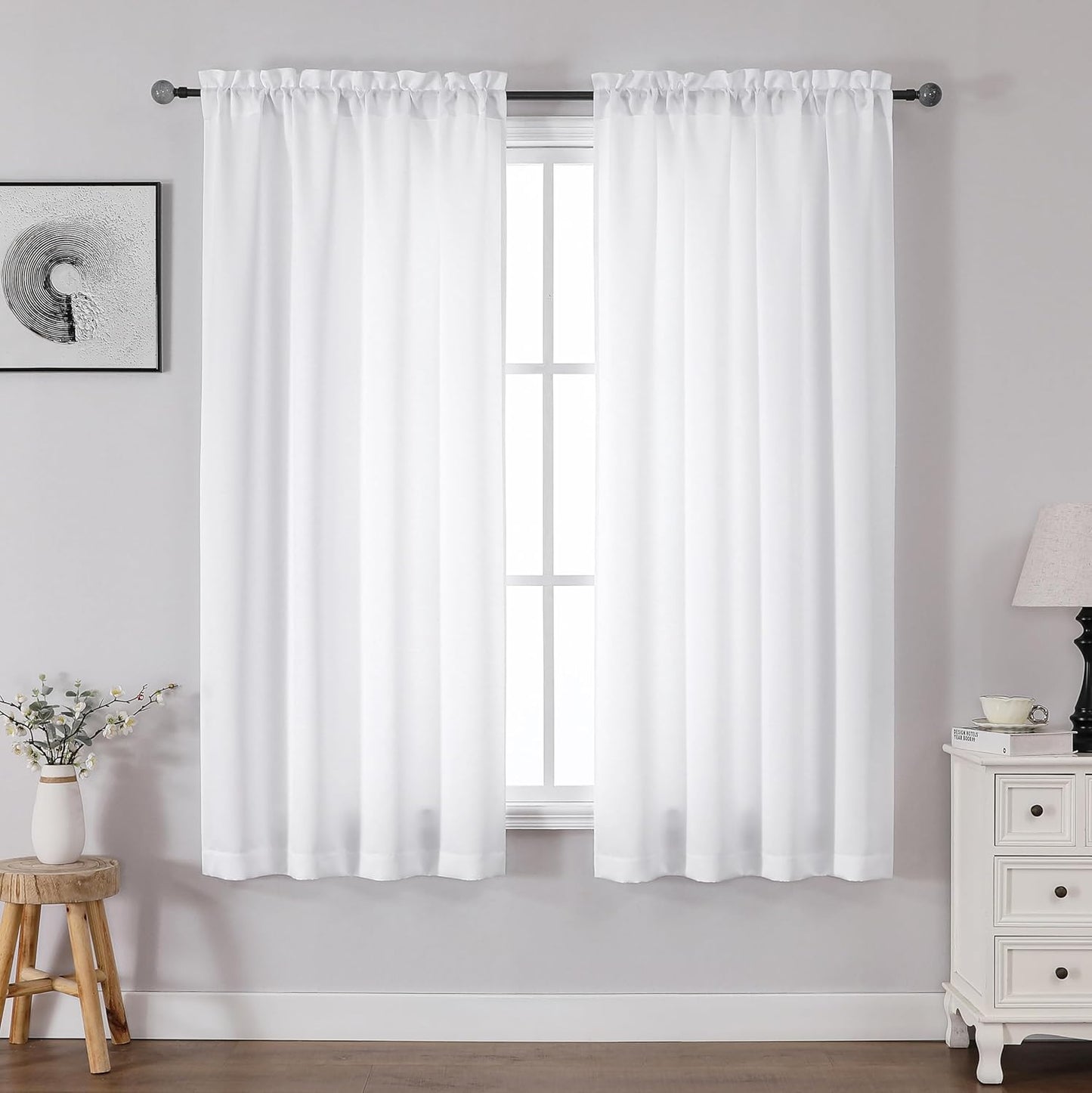 OWENIE Heidi Sage Green Curtains for Living Room 63 Inch Length 2 Panels Set, Light Filtering Solid Curtain for Bedroom, Rod Pocket Window Curtains & Drapes, 2 Pcs Each 40" W 63" L