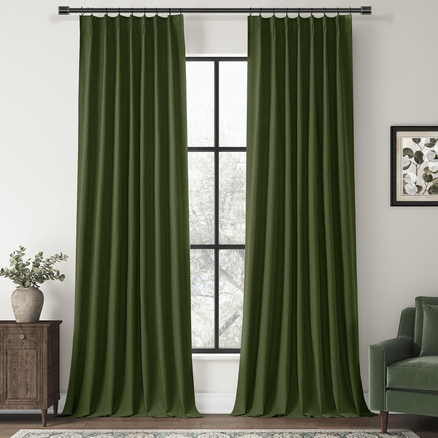 ChrisDowa Terracotta Pinch Pleated Blackout Linen Curtains 102 Inch Long 2 Panels for Living Room Bedroom Farmhouse Room darking Thermal Insulated Back Tab Hooks Rings Window Treatment Drapes,40x102