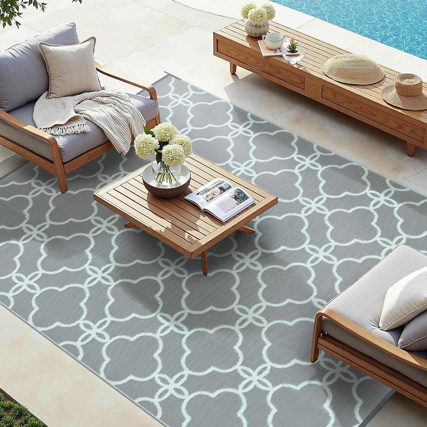 Ashler Outdoor Rug, Outdoor Plastic Straw Rug, 5x8 Reversible Sage Green Patio Mat, Flower Modern Design for RV, Backyard, Deck, Camping, Picnic, Spring, Summer, Durable & Weather-Resistant Area Rug
