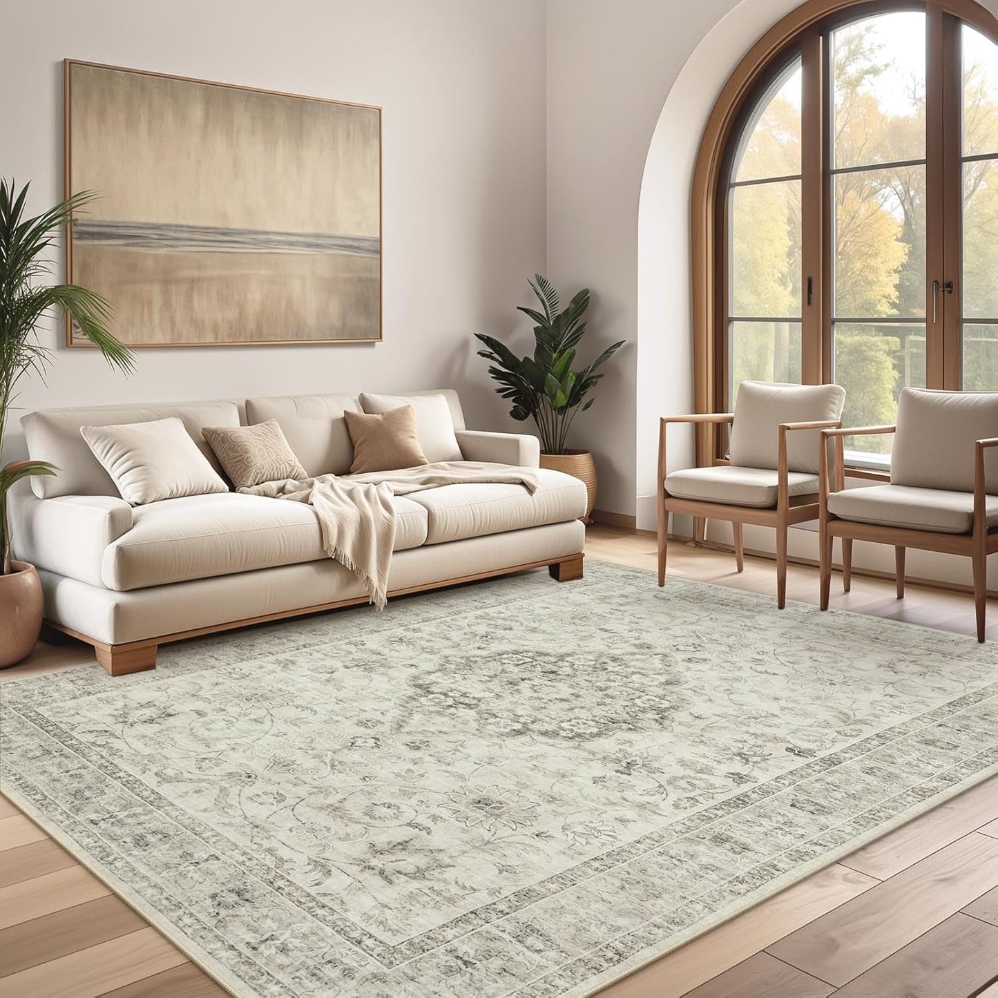 LIVEBOX Washable 2x6 Runner Rug for Bathroom, Non Slip Kitchen Mats for Floor Entryway, Boho Indoor Front Door Mat Low-Pile Runners for Hallways, Farmhouse Rugs for Laundry, Sage Green