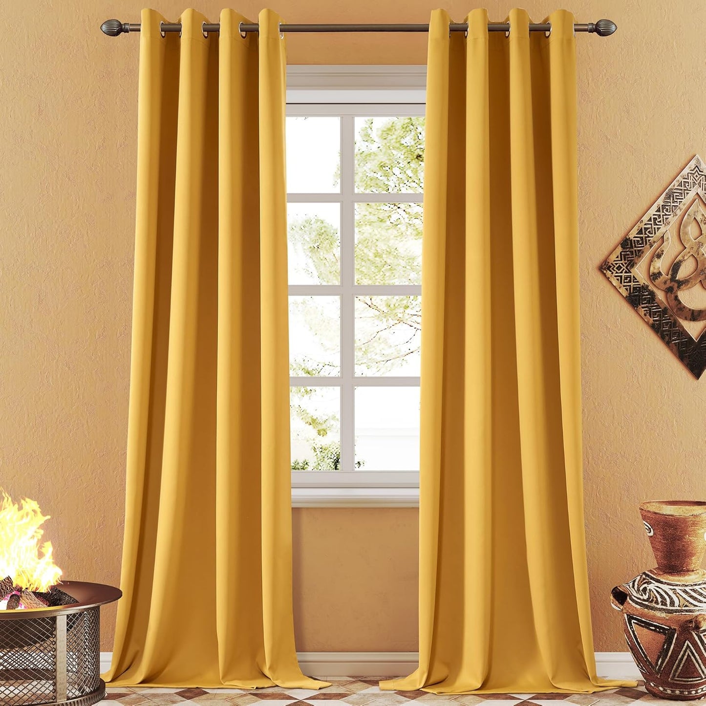 108 Inches Beige Blackout Curtains Room Darkening Thermal Insulated Drapes Grommet Top Light Blocking Curtain for Living Room Bedroom (2 Panels, W52 x L108 Inch, Beige Cream)