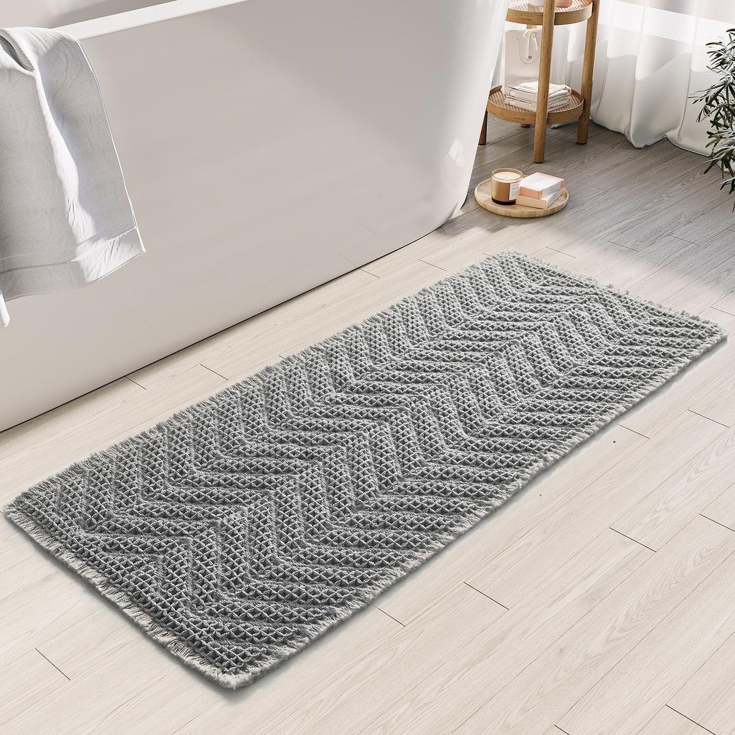 Bathroom Runner Rug Super Absorbent Non Slip Long Bath Mat Machine Washable Boho Bathroom Rugs Quick Dry Rug Runners for Hallway Bedroom Laundry Room,Brown, 2'x 6'(24" x 72")