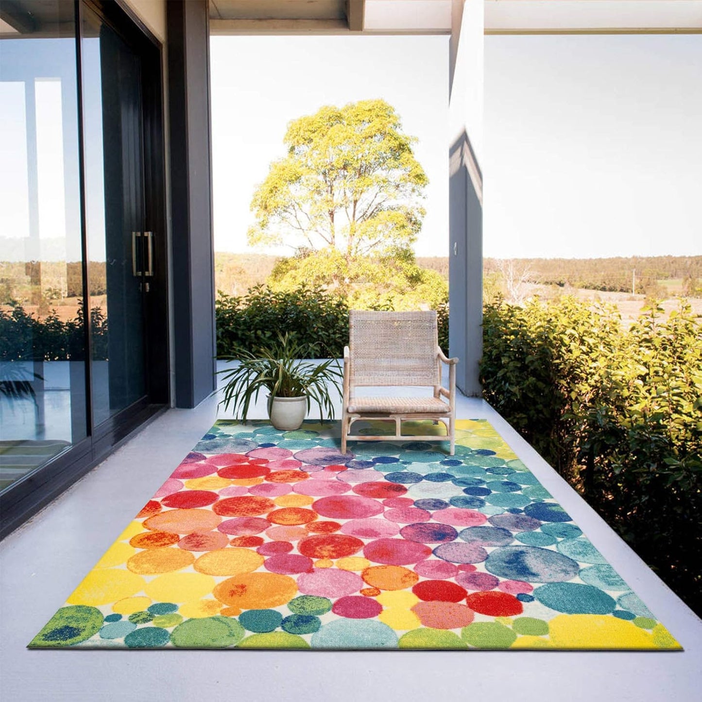 DECOMALL Outdoor Rugs for Patio Deck Porch Balcony Backyard, Green Blue Flower, 5'x7'