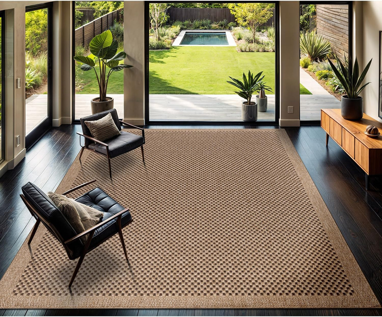 CAMILSON Easy Jute Rug 9x12, Indoor Outdoor Natural Color Fiber Area Rugs for Living Room Patio and Kitchen Rug, Sisal Boho Woven Design, Easy-Cleaning, Washable Outside Carpet Alfombras (9 x 12)